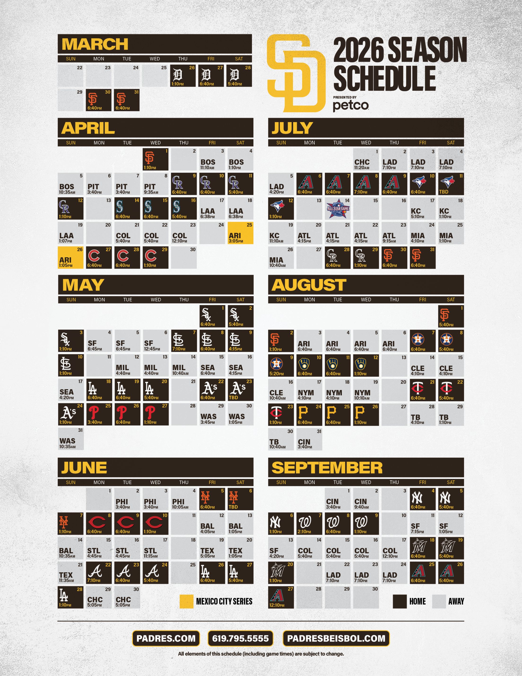 2026 San Diego Padres Schedule