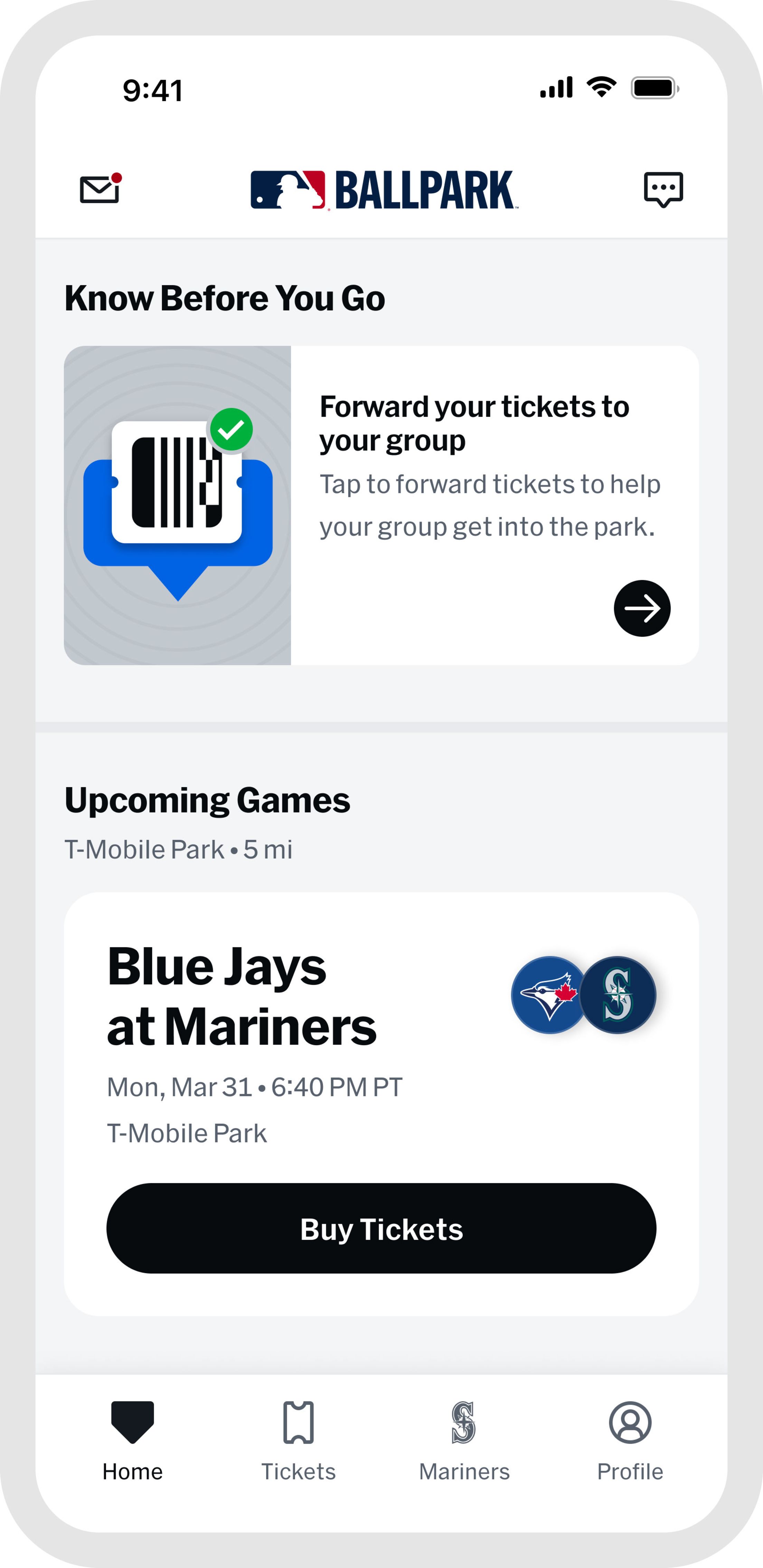 Image of Ballpark app Upcoming Games