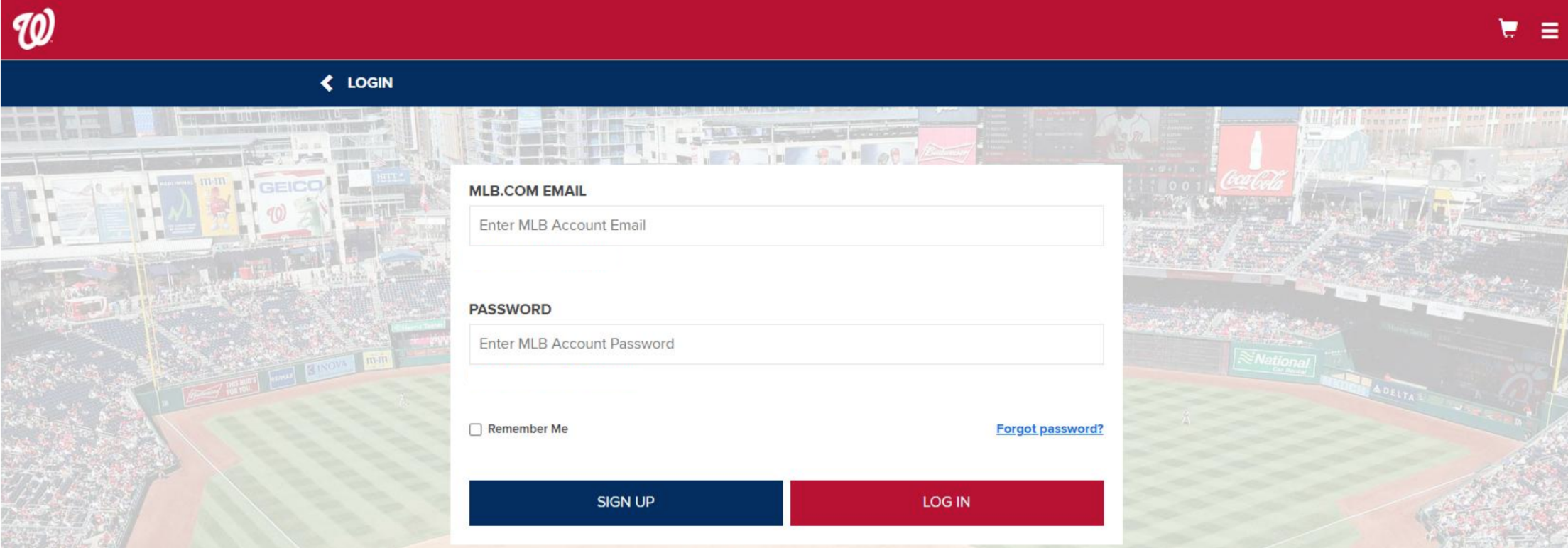Step 1: Log into www.nationals.com/mytickets