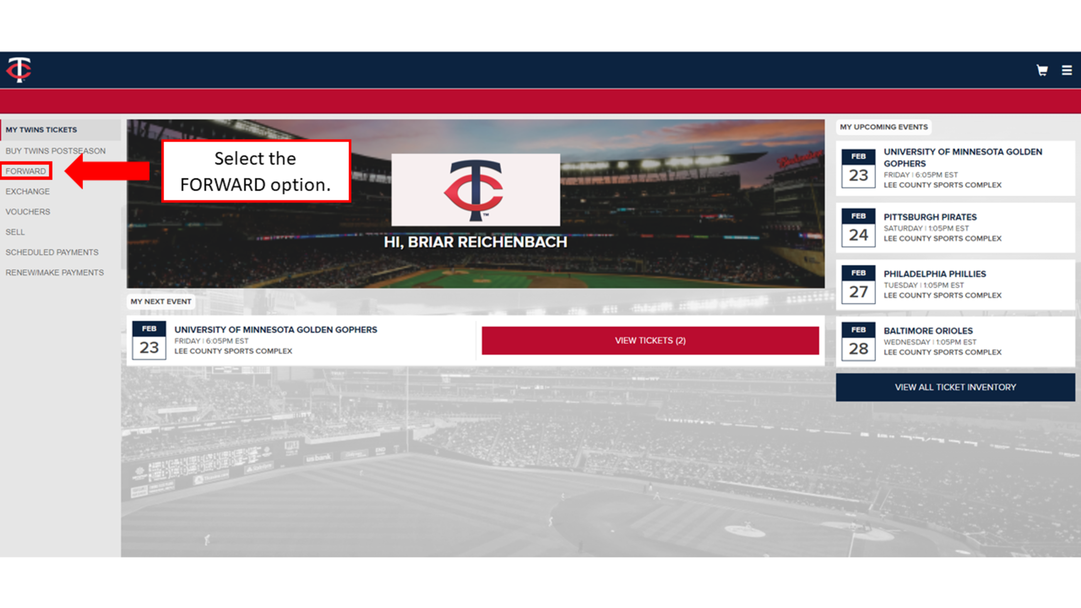 Select the FORWARD option on the left side.