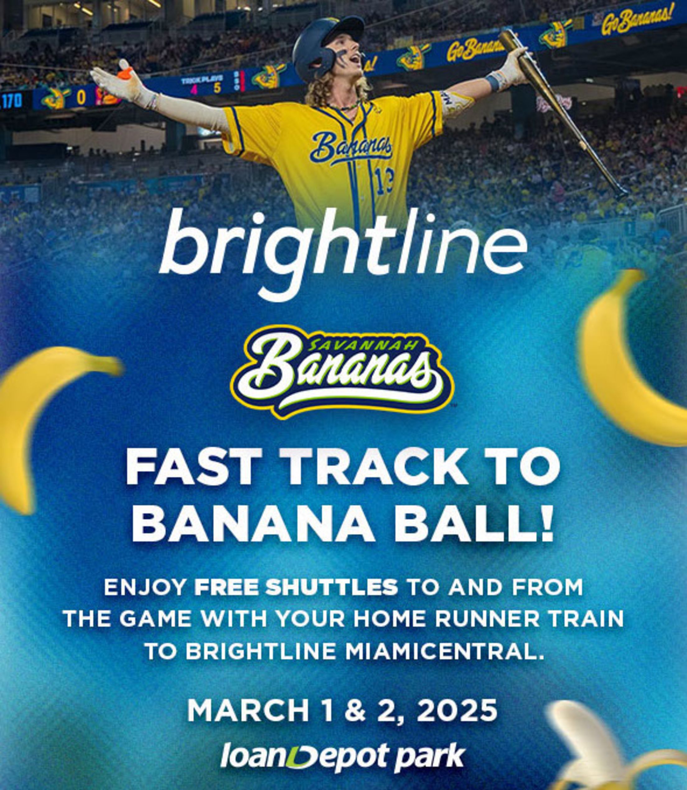 Free shuttles to and from the game with Brightline Home Runner Train to Brightline MiamiCentral.