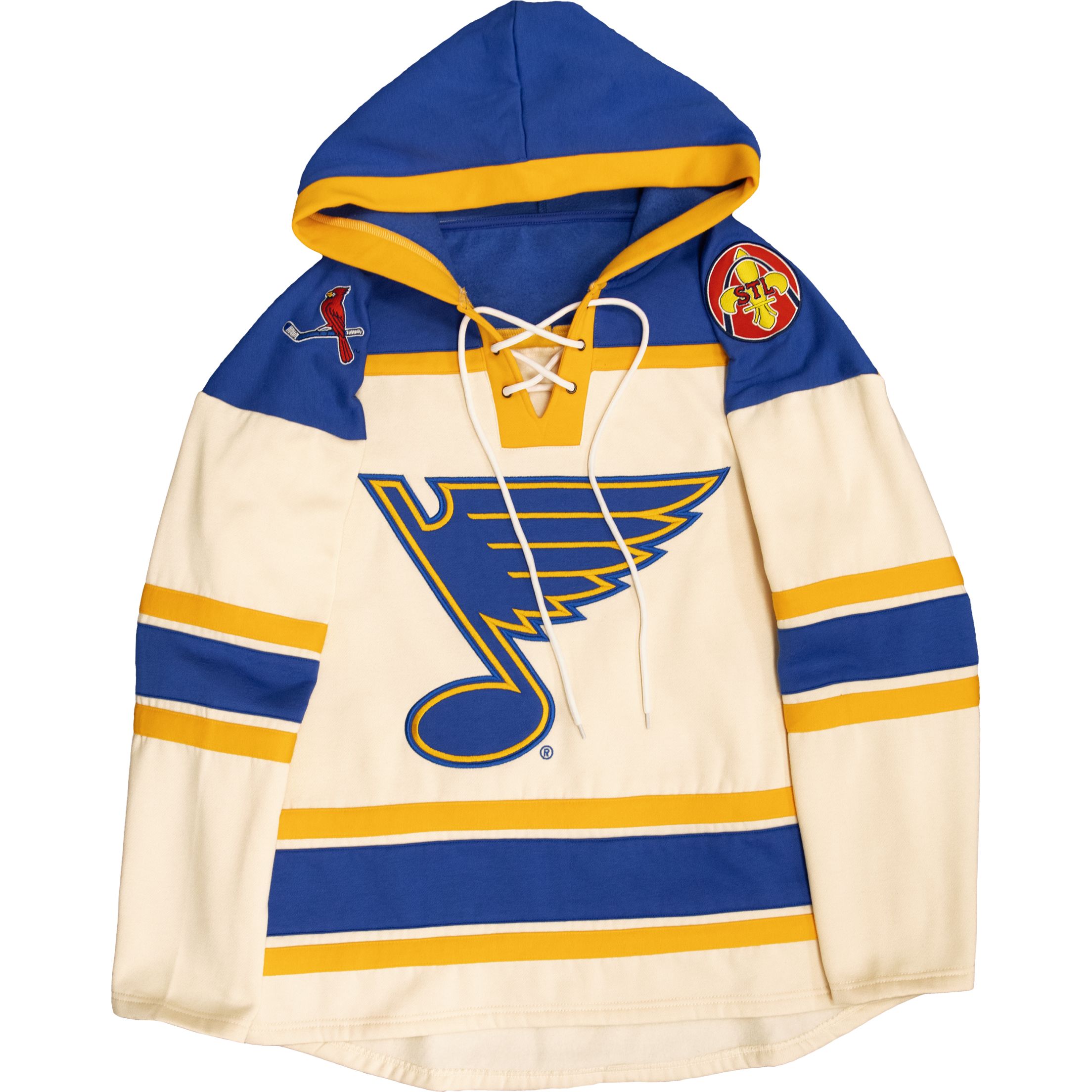 Cardinals and Blues-themed jersey hoodie