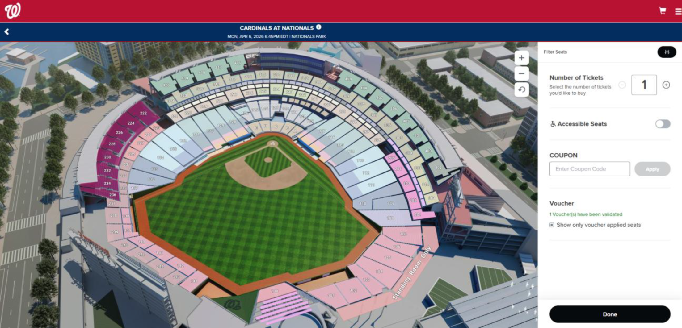 Step 8: Select the section you want to sit. Eligible sections will be bolded.