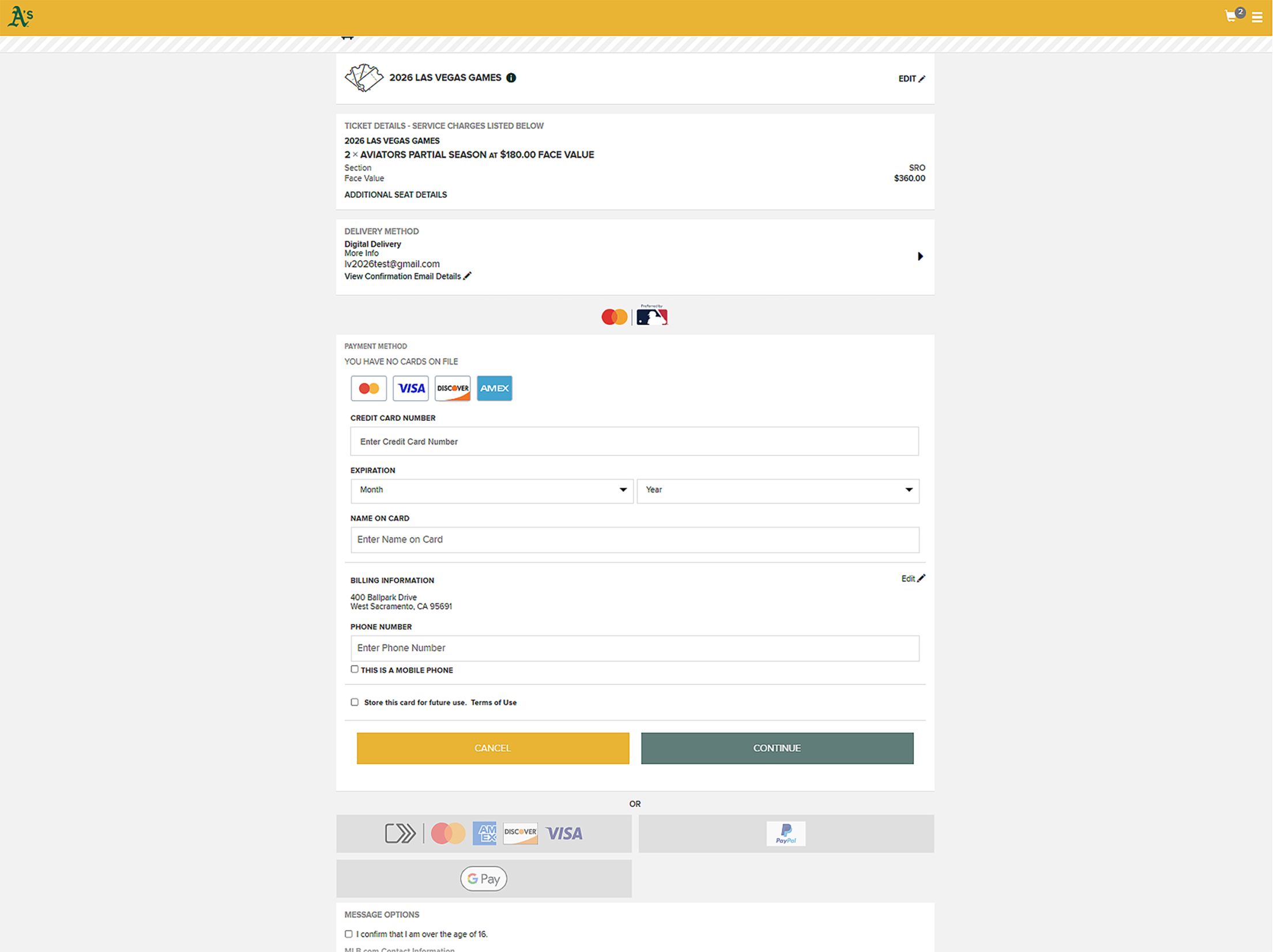 Once you have selected the desired tickets, select “Buy Tickets” at the bottom of the screen which will take you to a checkout flow.