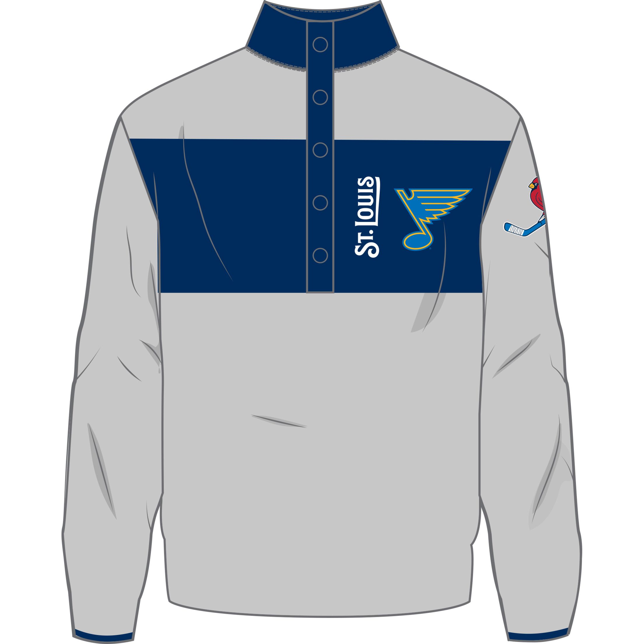 Cardinals and Blues-themed fleece pullover