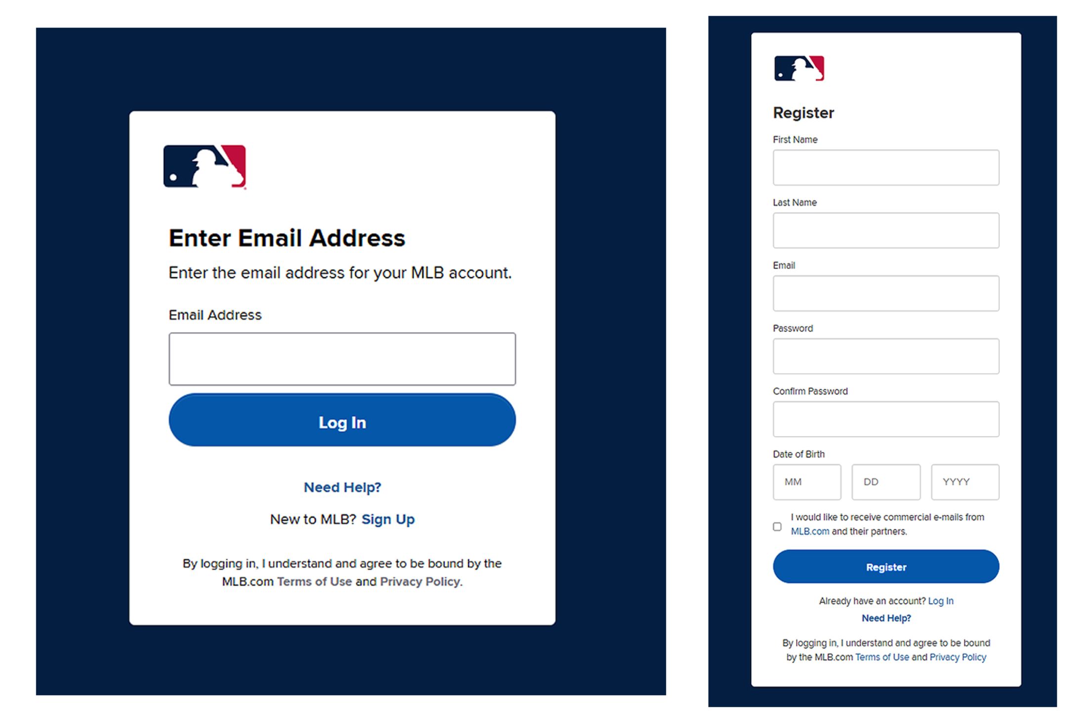 Create an MLB account or sign in using the email address tied to your account.