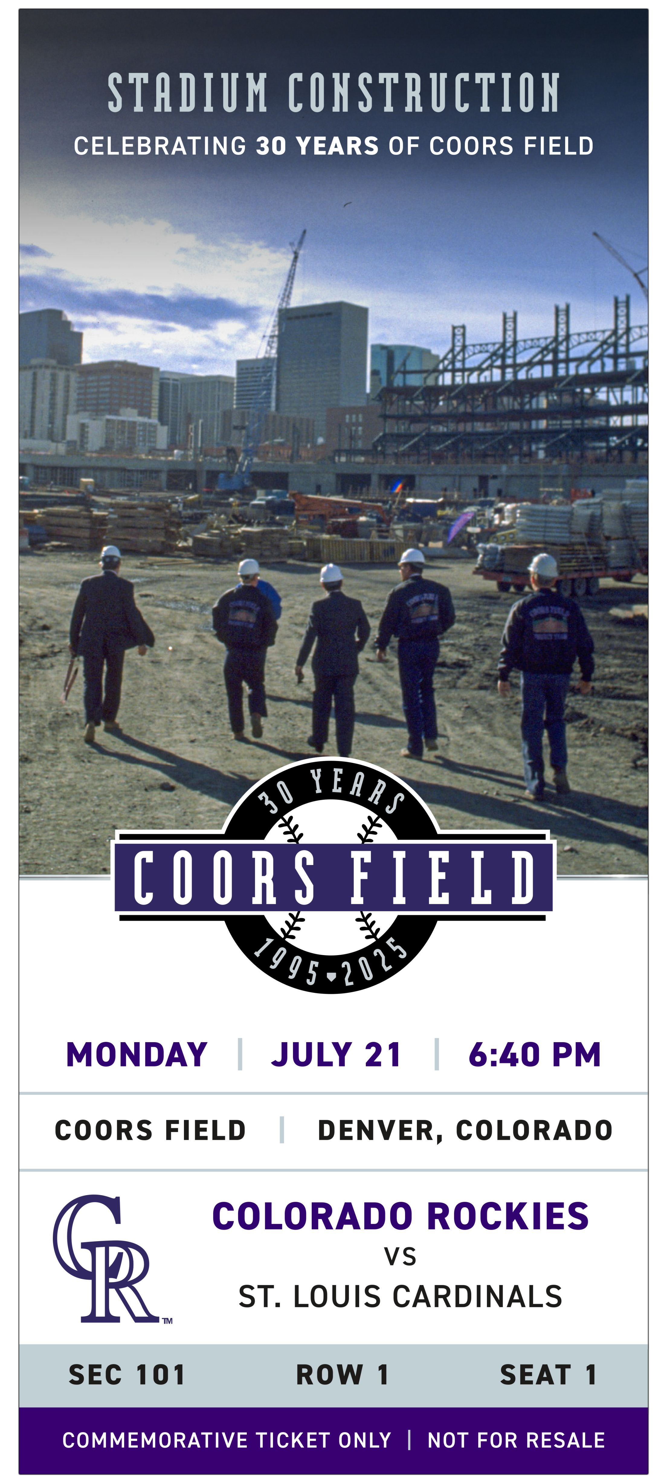 Colorado Rockies commemorative stadium construction ticket template
