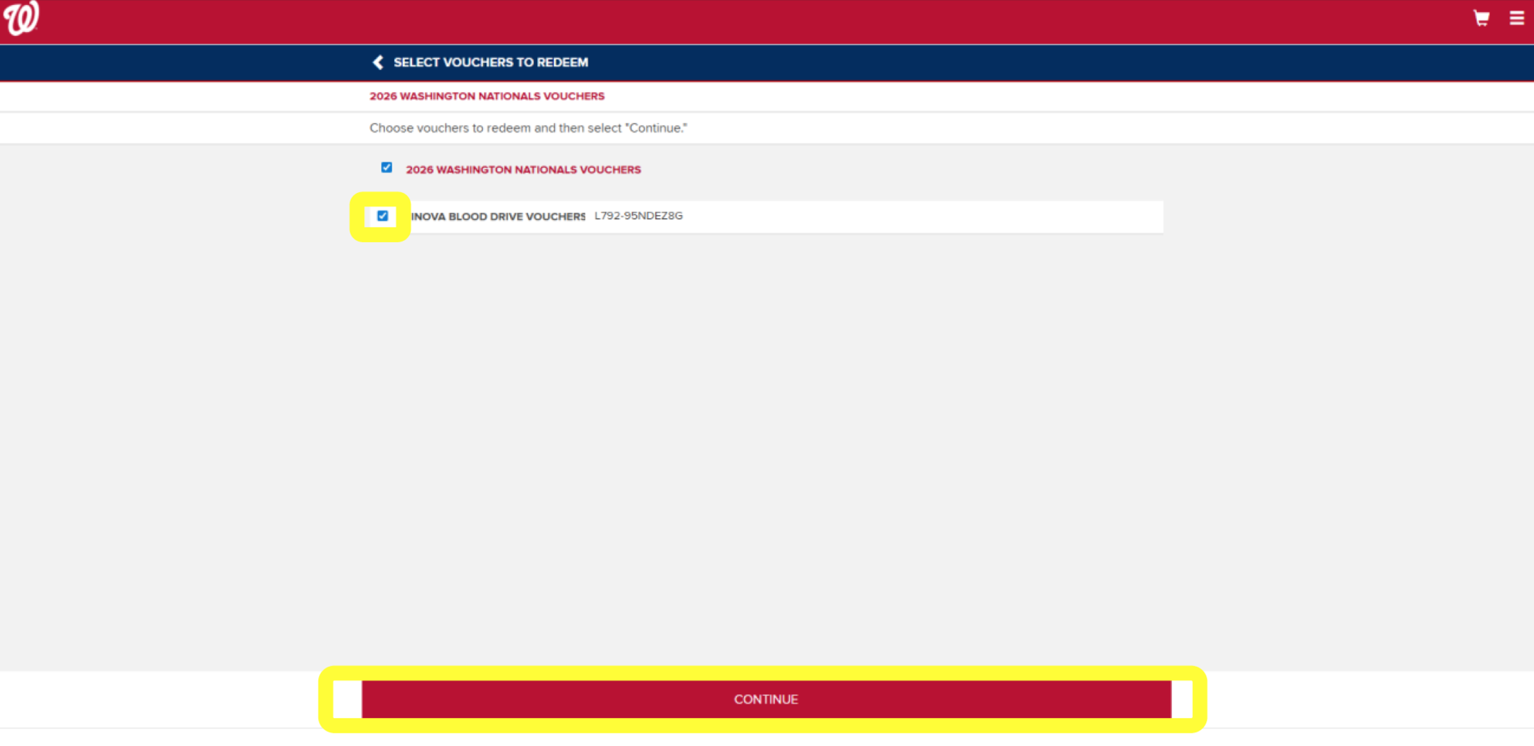 Step 6: Select the voucher(s) you want to redeem. You do not have to redeem all the vouchers at the same time, but you can select multiple at once. Then click "CONTINUE"