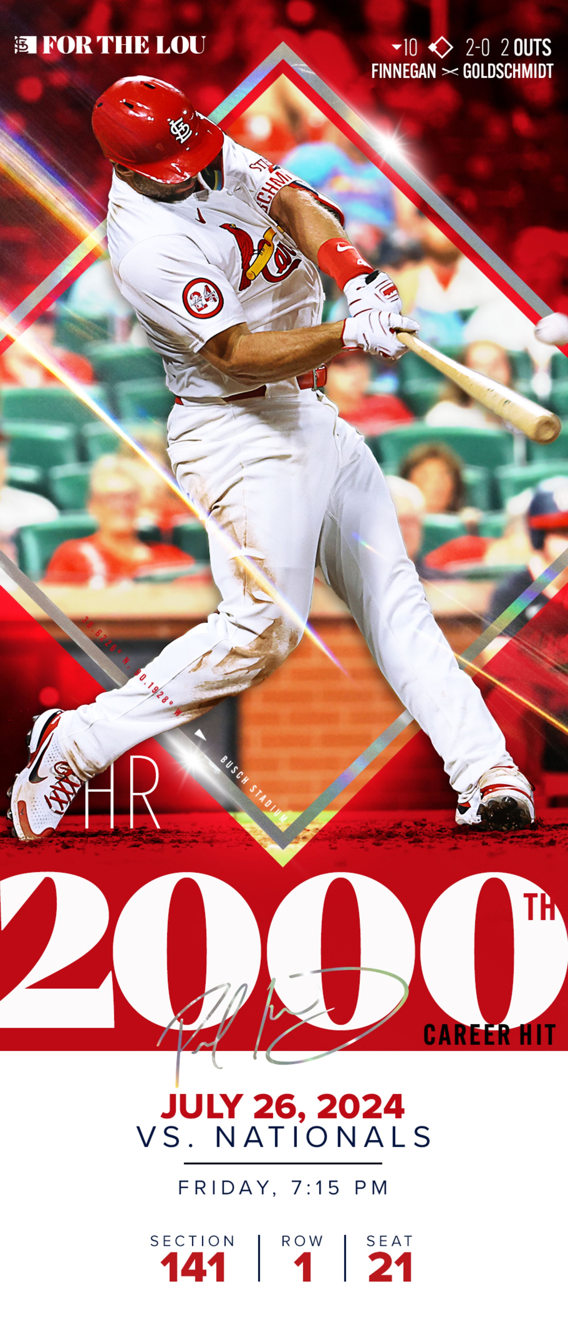 Paul Goldschmidt 2000 Hits Souvenir Ticket