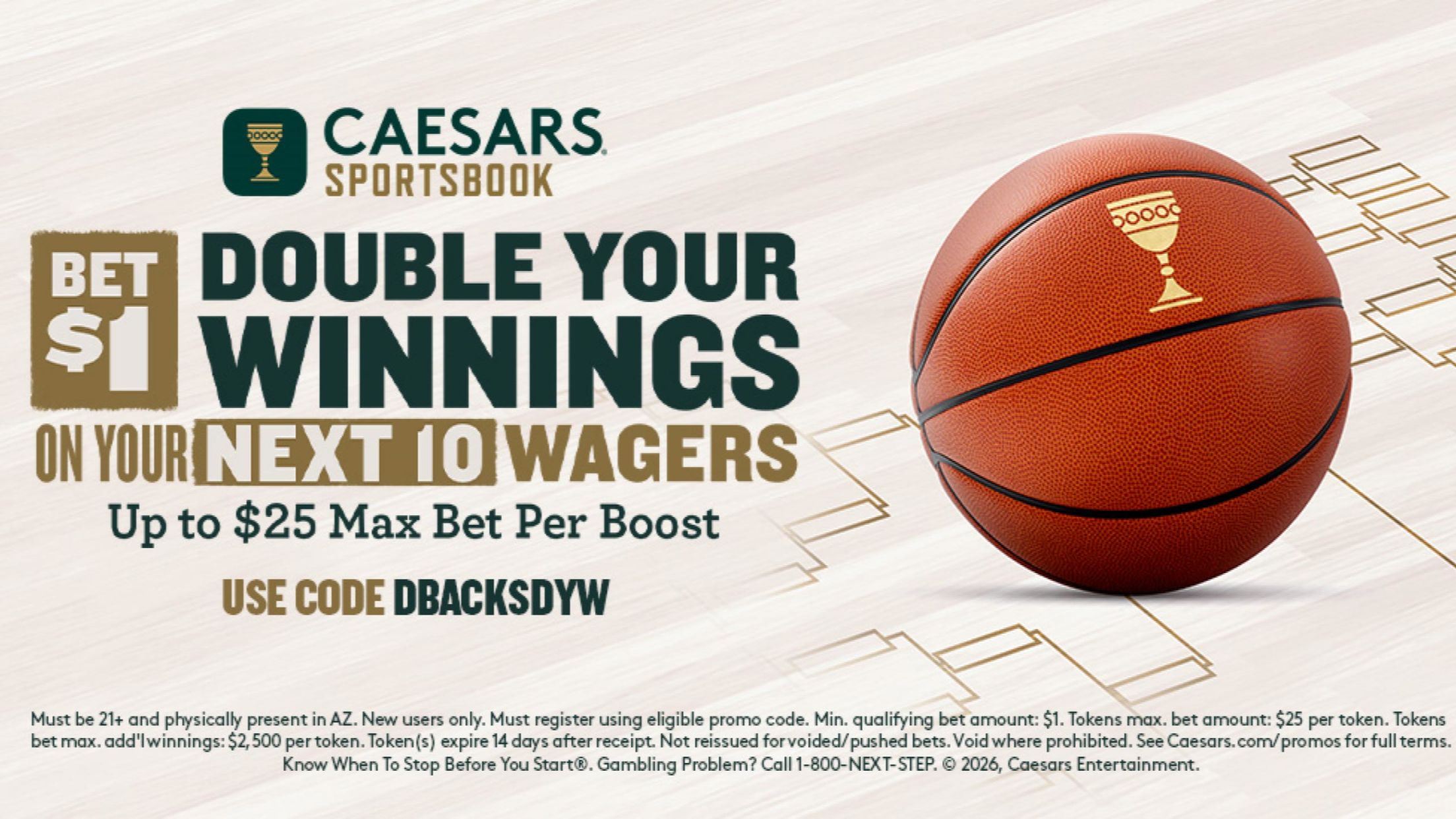 Caesars Sportsbook. Bet $1 Double your winnings on next 10 wagers.