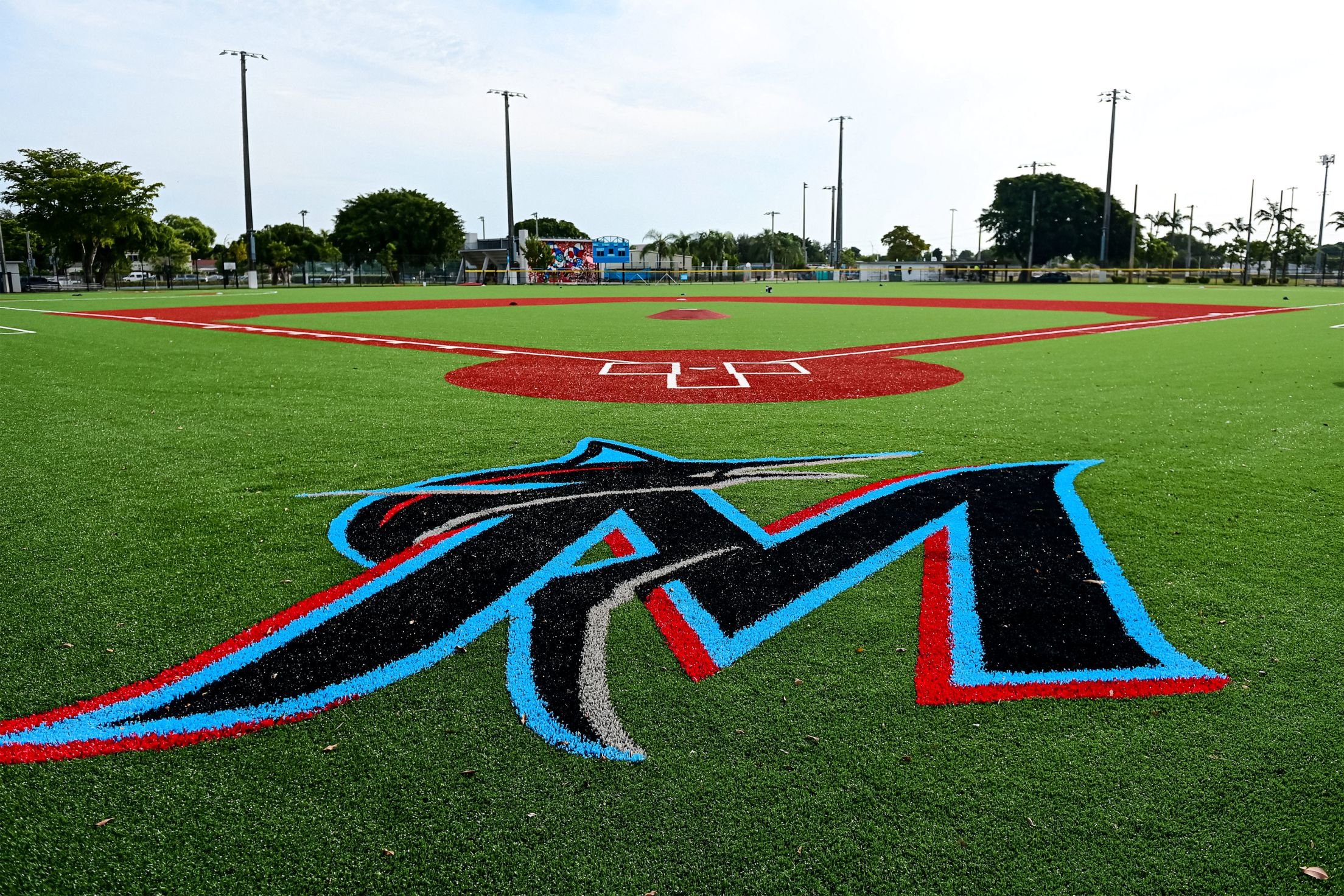 The Miami Marlins logo at the Miami Marlins Youth Academy.