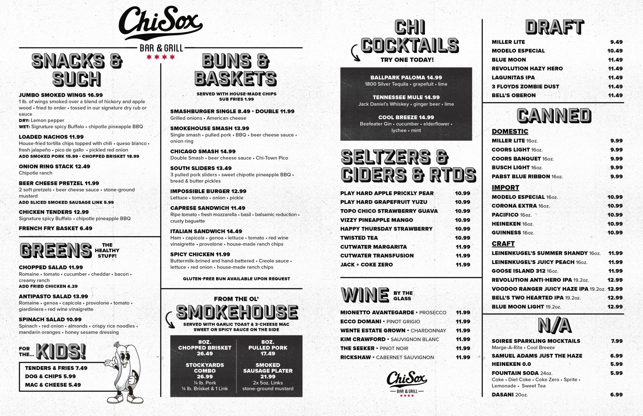 ChiSox Bar & Grill Food and Beverage Menu