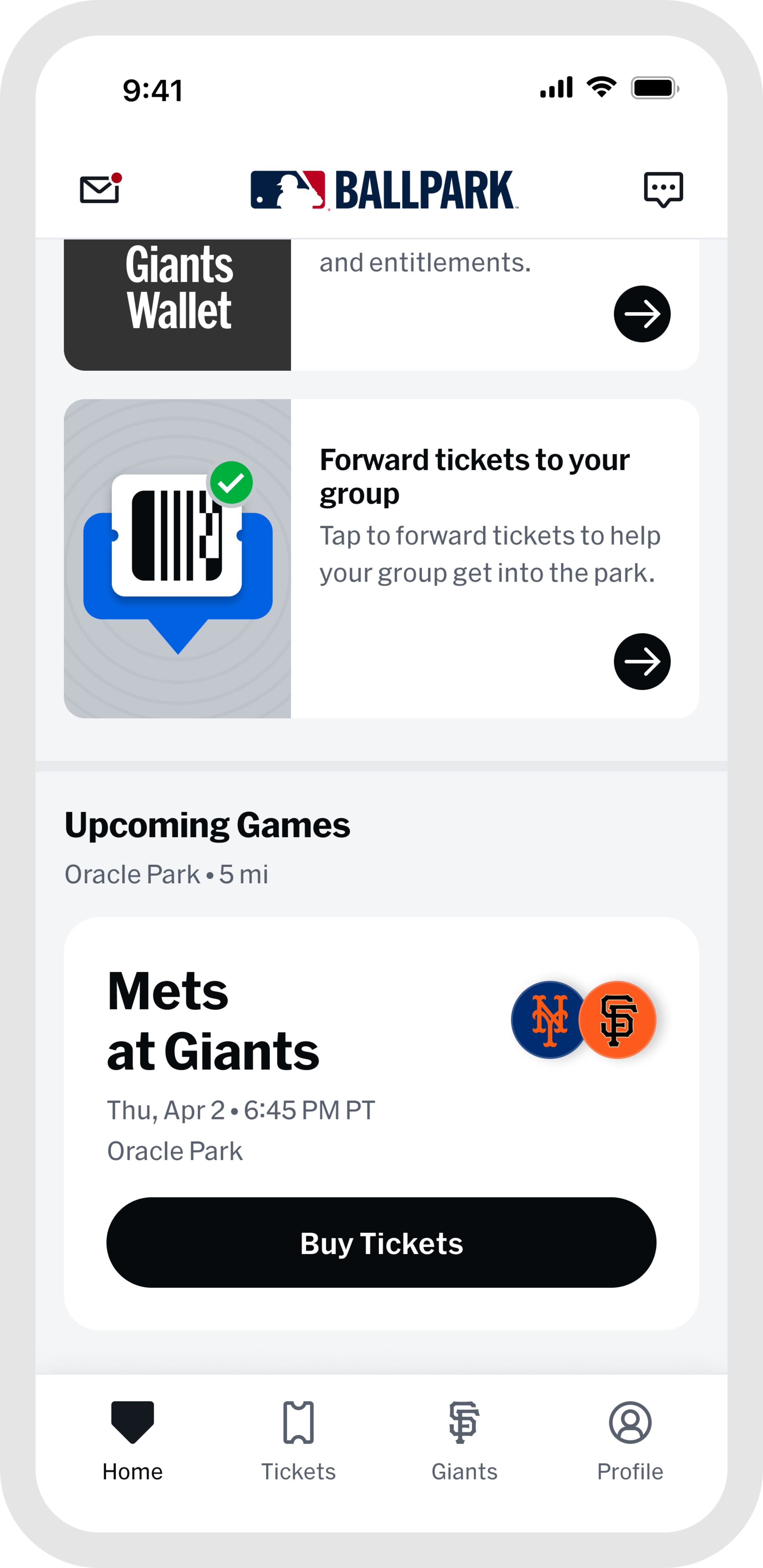 MLB Ballpark app - Giants - Upcoming Games