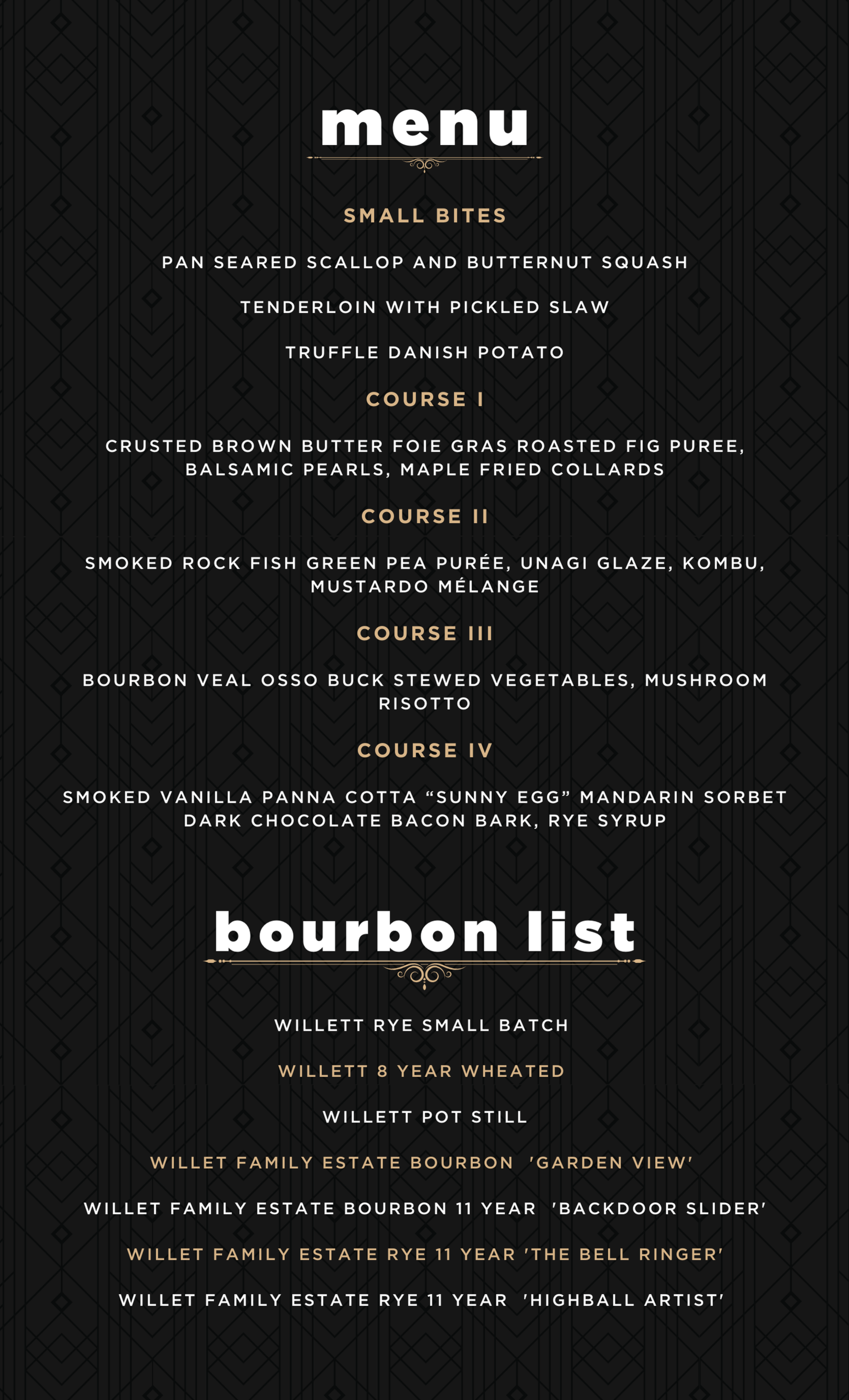 Dinner in the Clubhouse - Menu