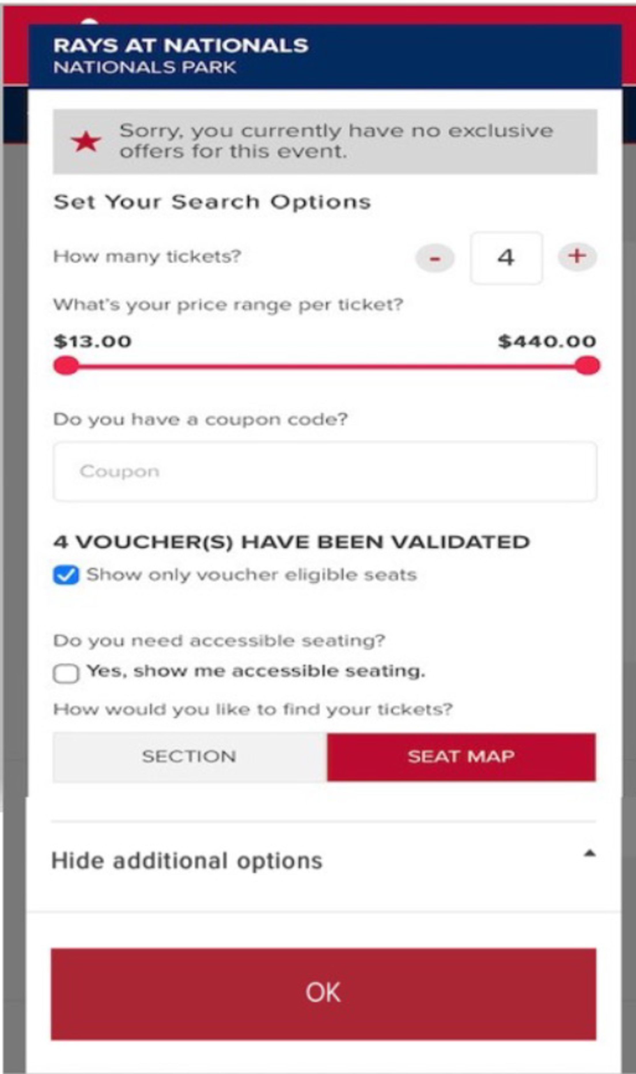 Select your desired game & seating location within the seat map and click “CONTINUE”