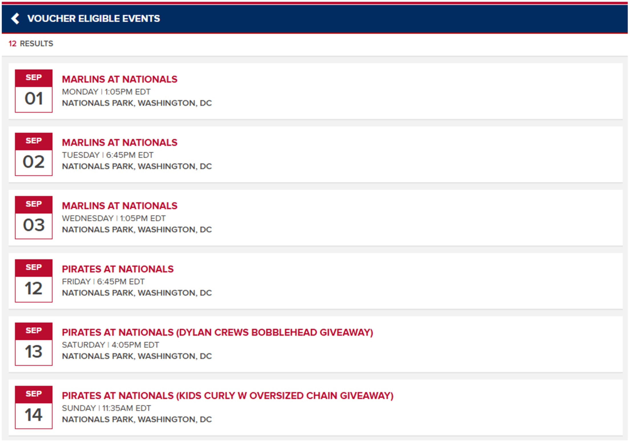 Select the game you wish to attend