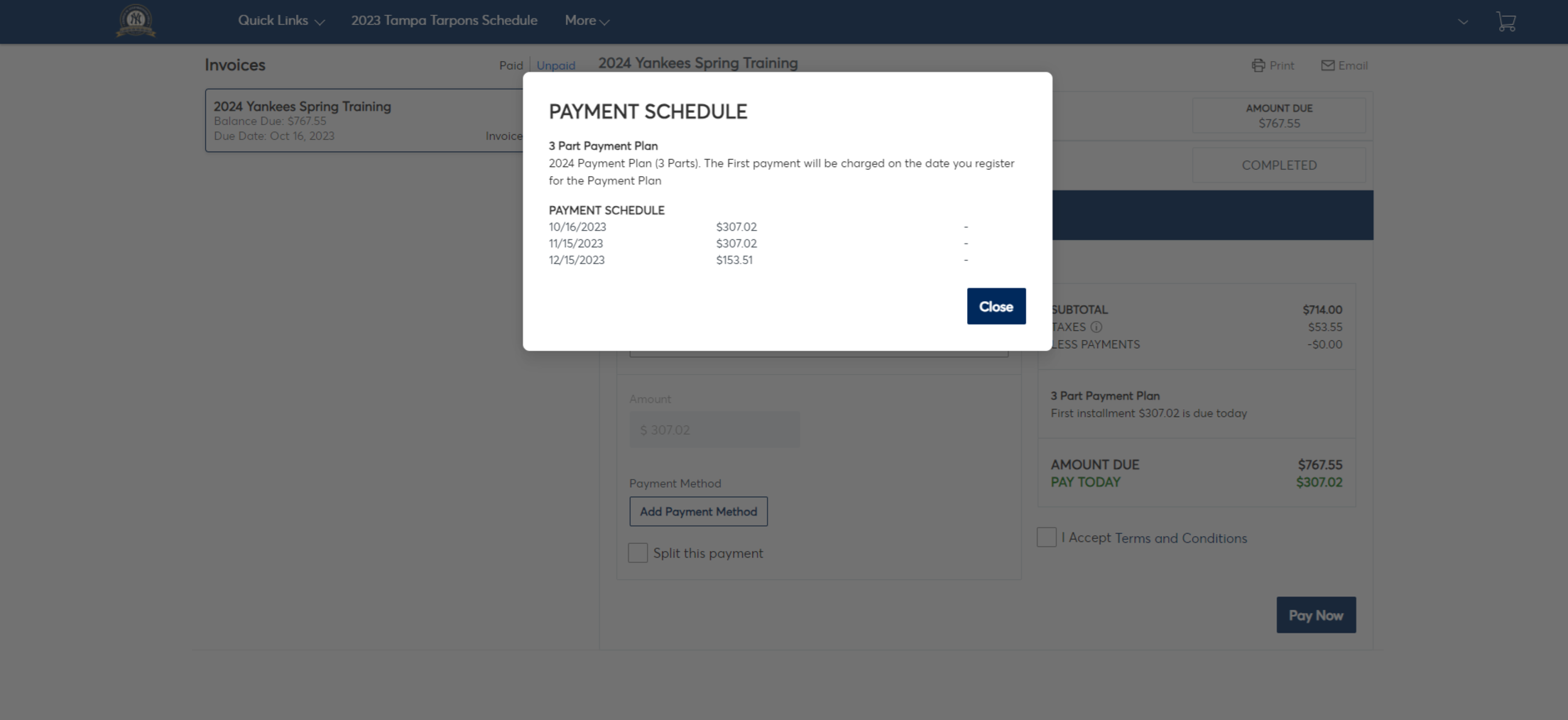 Spring Training Invoice Payment Process - View Your Invoice 3