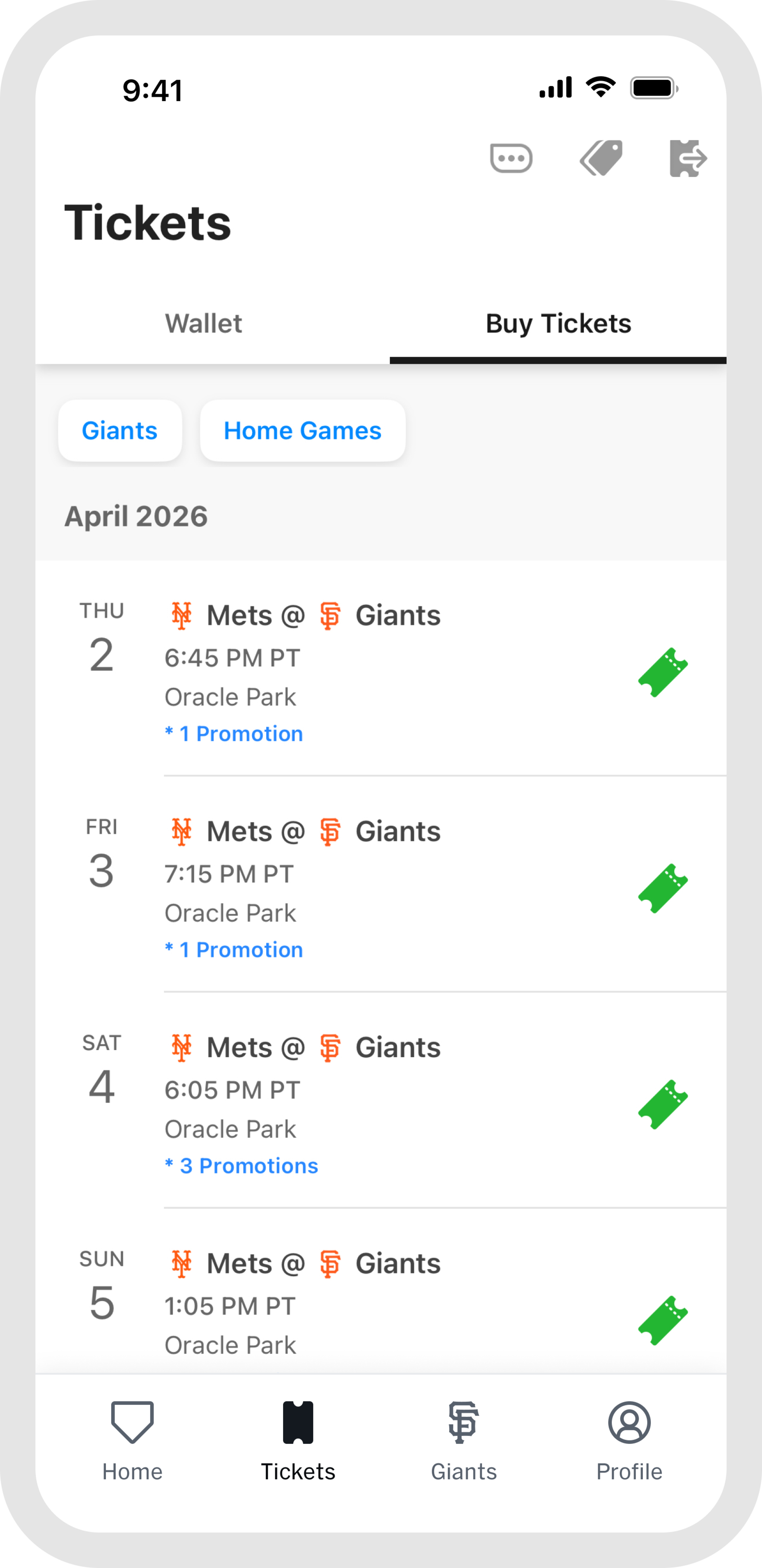 MLB Ballpark app - Giants - Purchasing Tickets