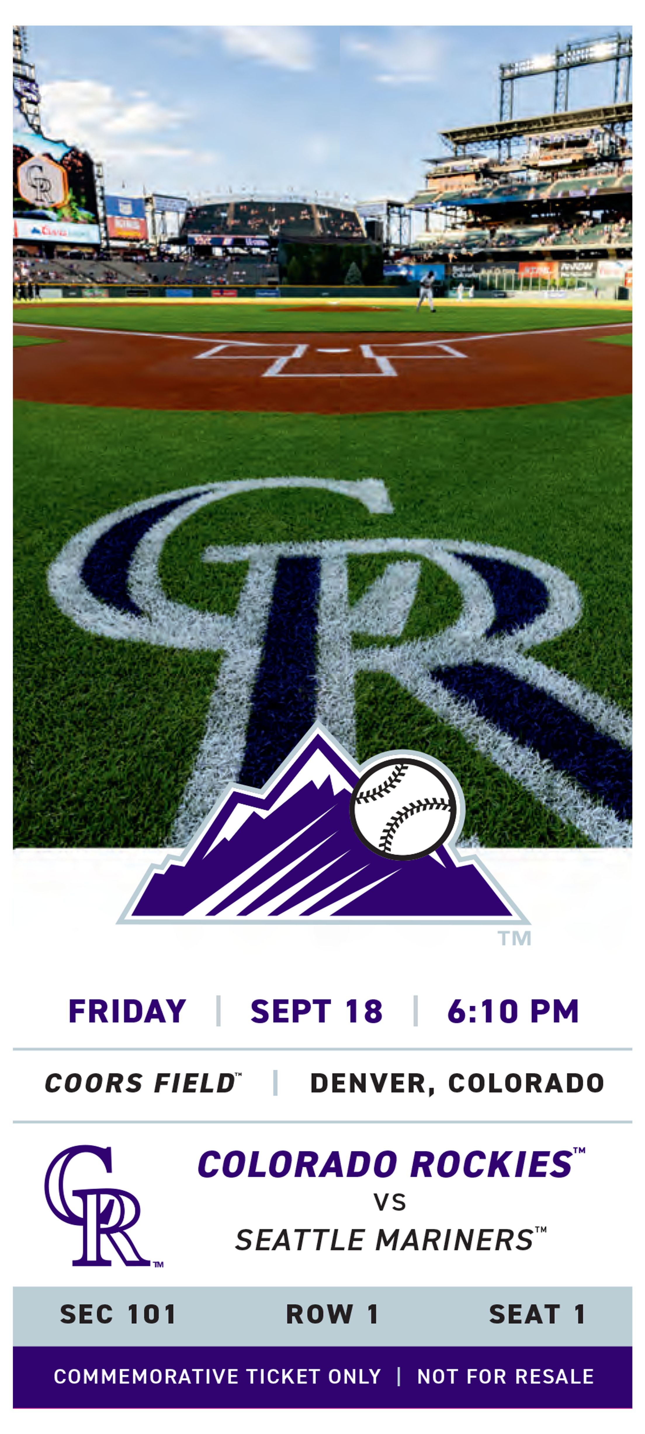 Colorado Rockies commemorative Homeplate ticket template