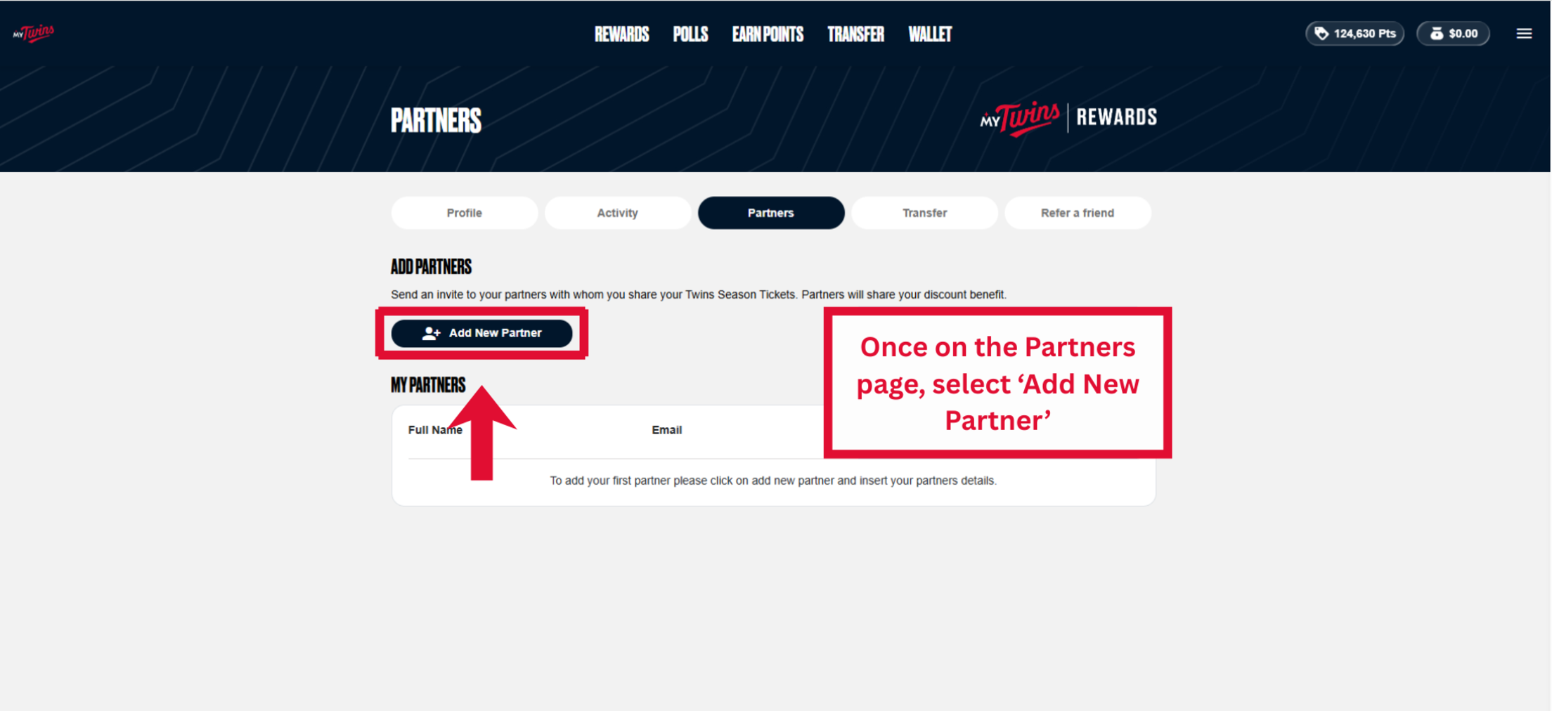 Once on the Partners page, select 'Add New Partner'