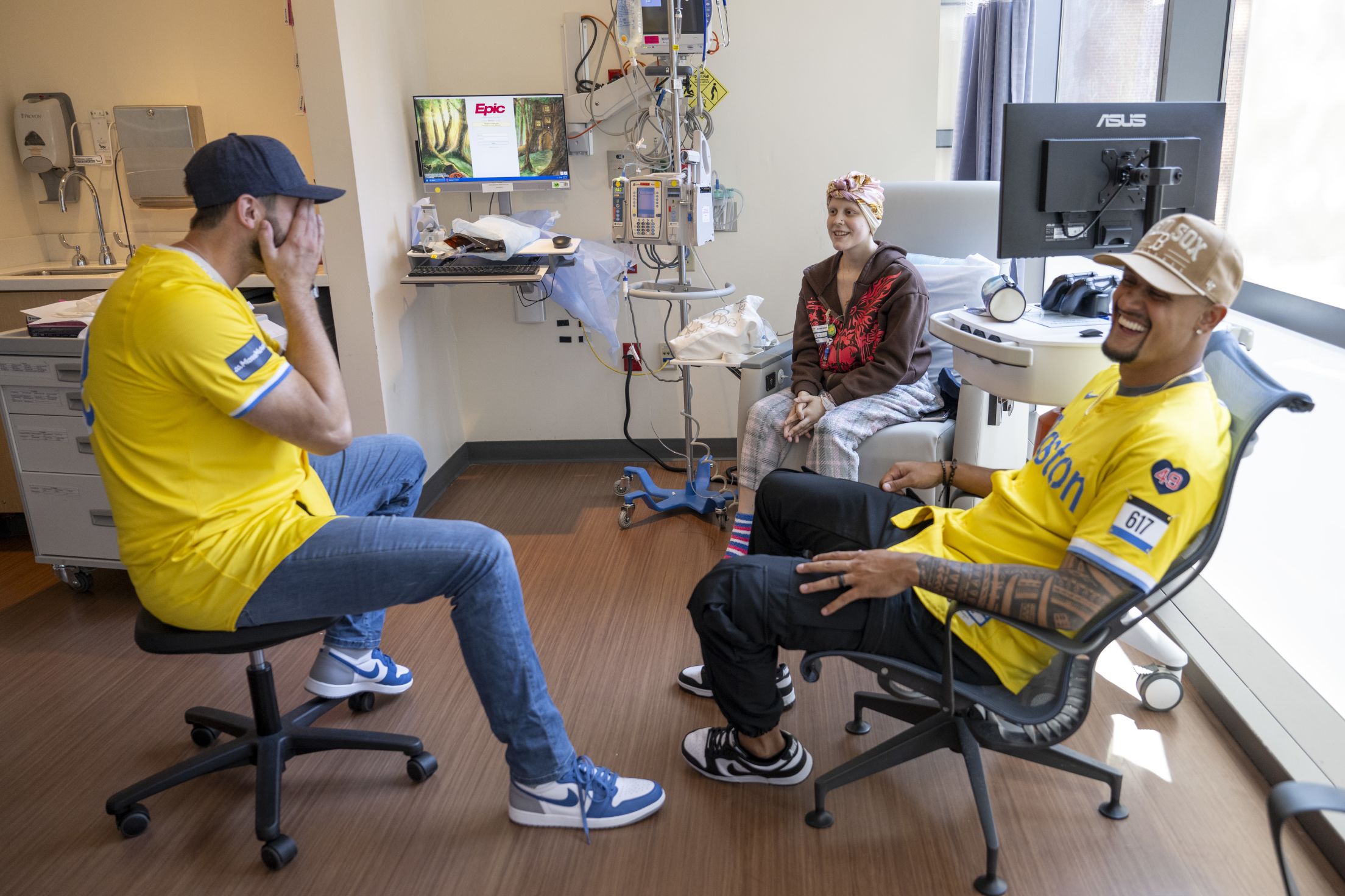 Garrett Whitlock visits a patient as a Jimmy Fund Captain.
