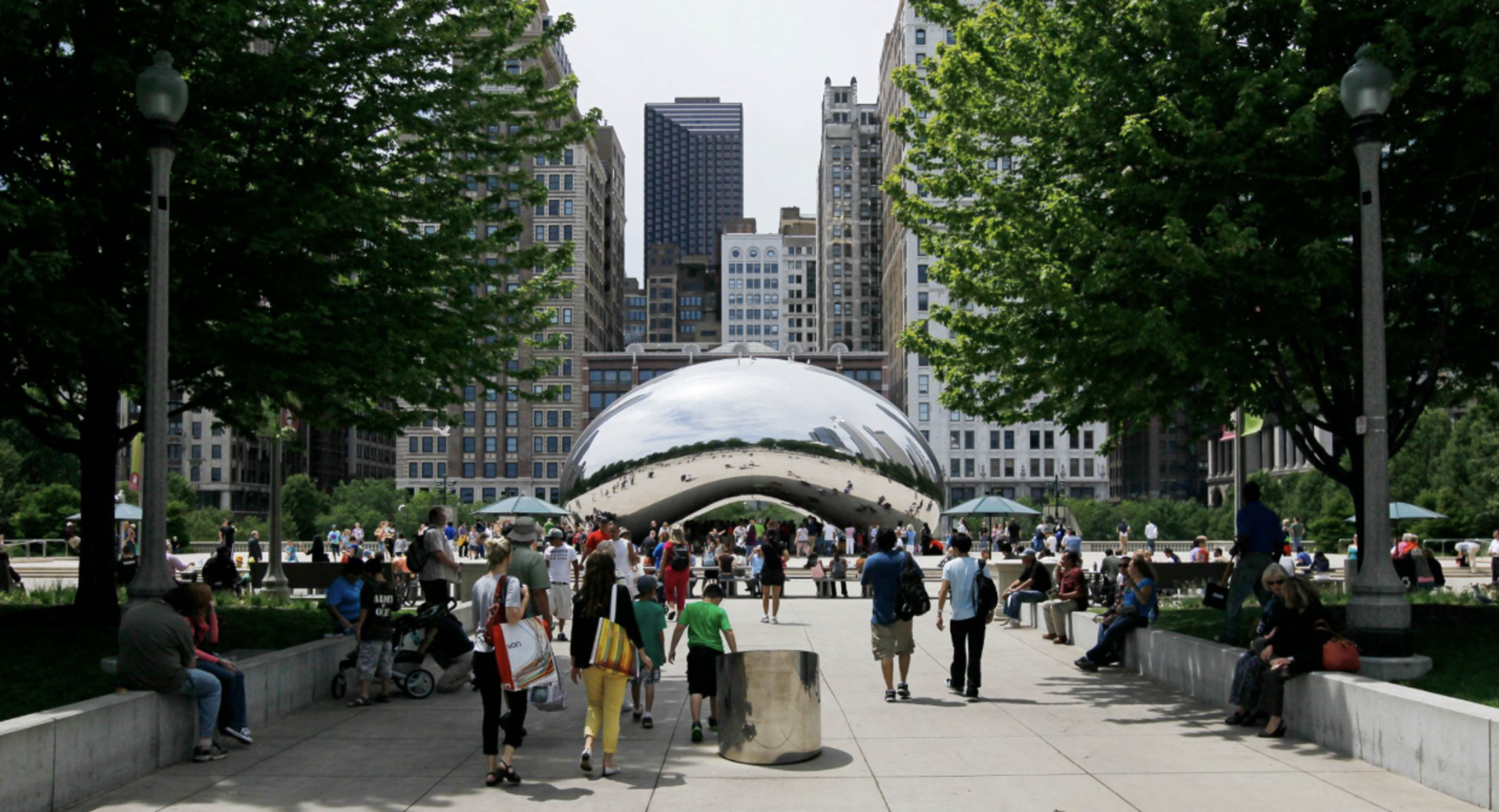 Chicago-Cloud-Gate-Bean-people-trees