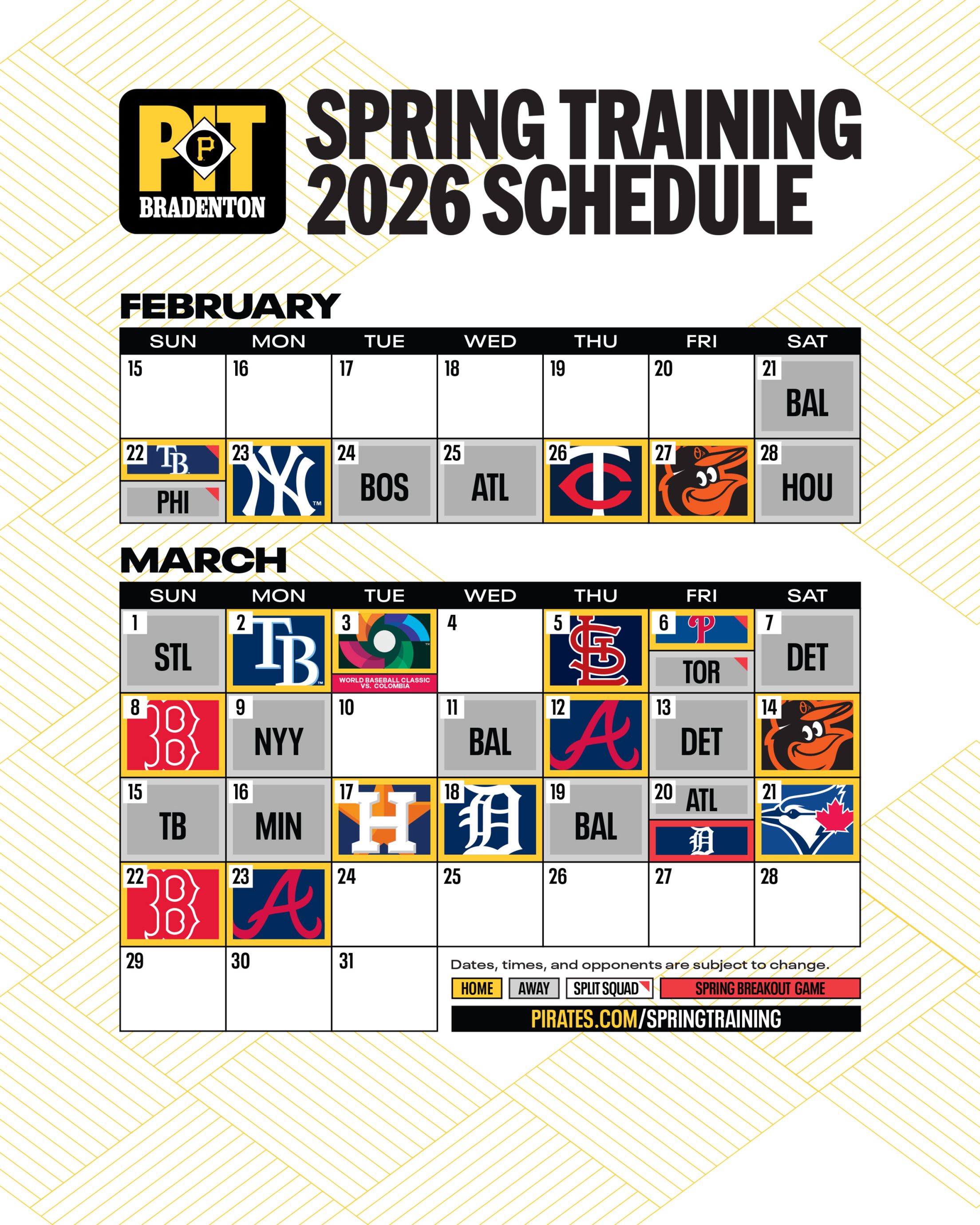 Pittsburgh Pirates 2026 Spring Training Schedule