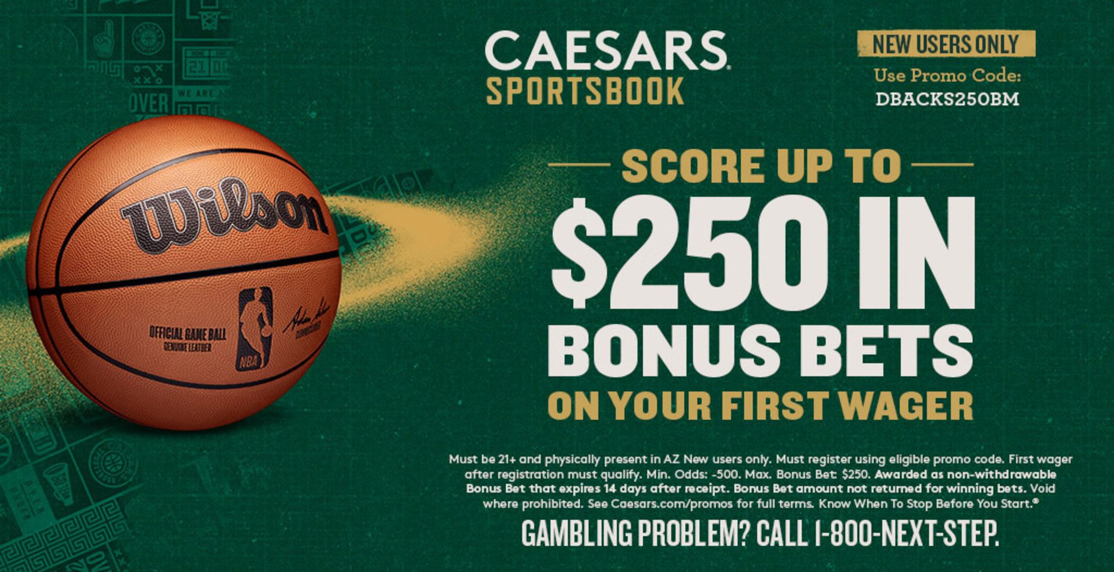 Caesars Sportsbook - score up to $250 in bonus bets on your first wager