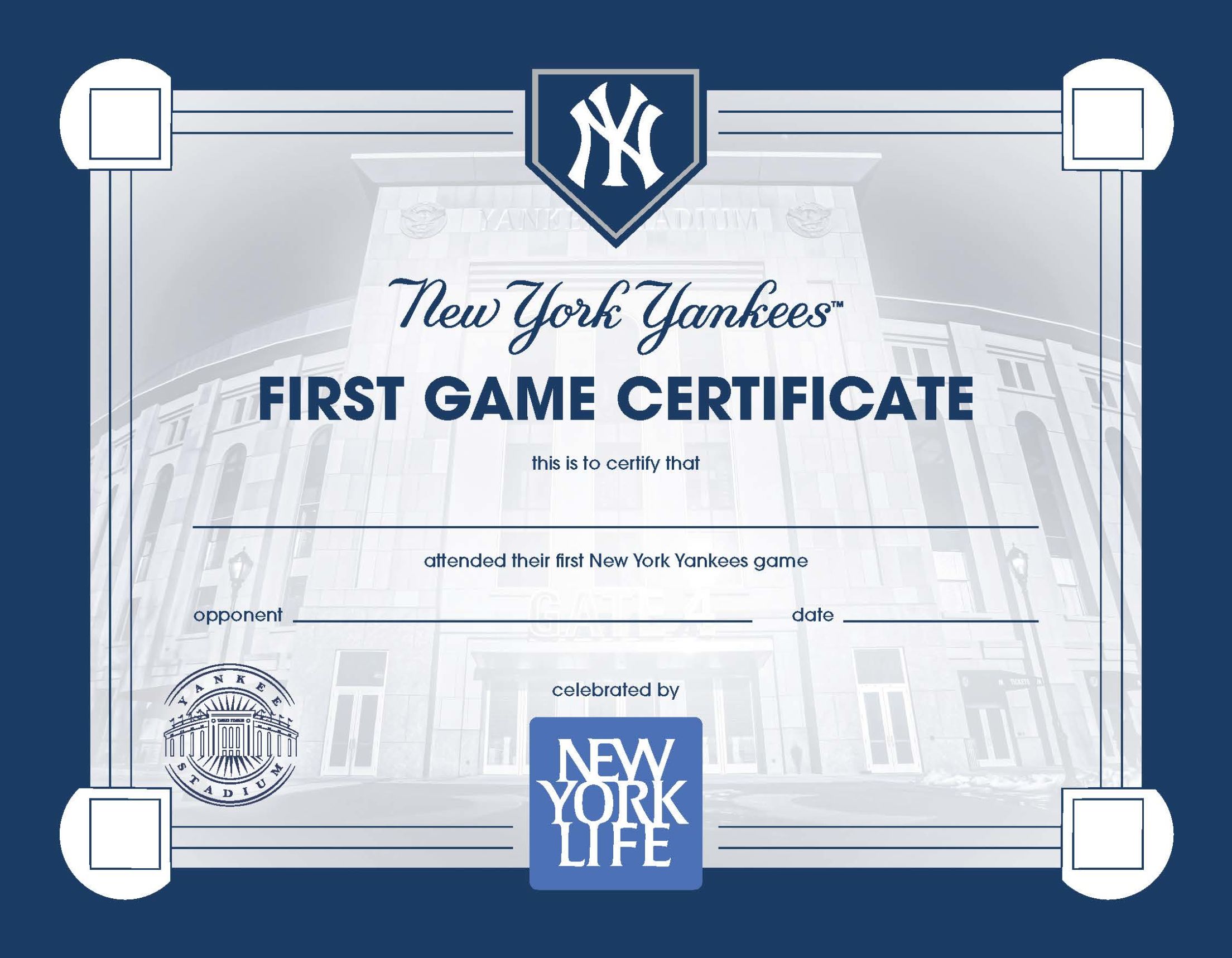 Yankees First Game Certificate