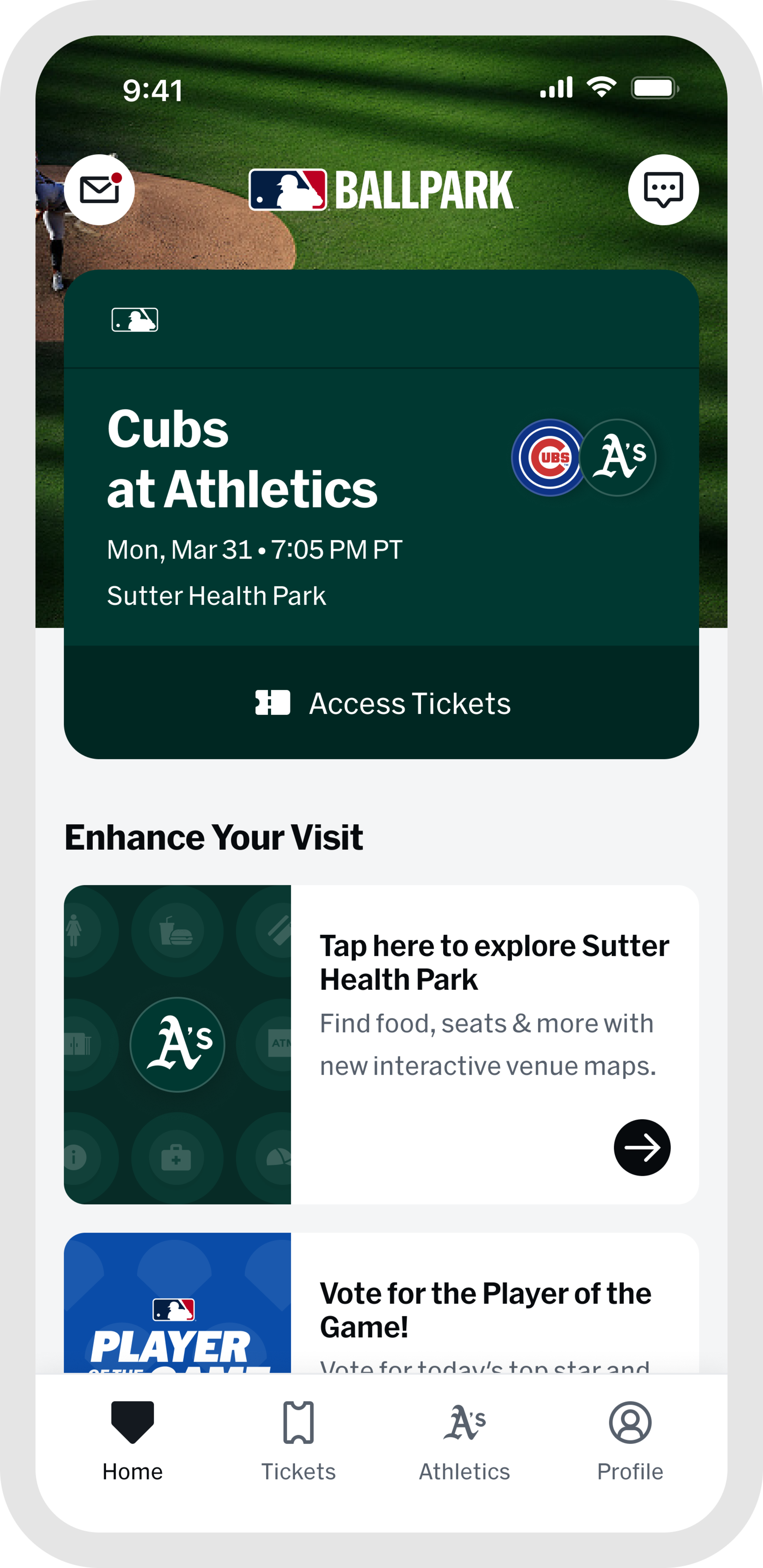 MLB Ballpark app - At the Game - Home