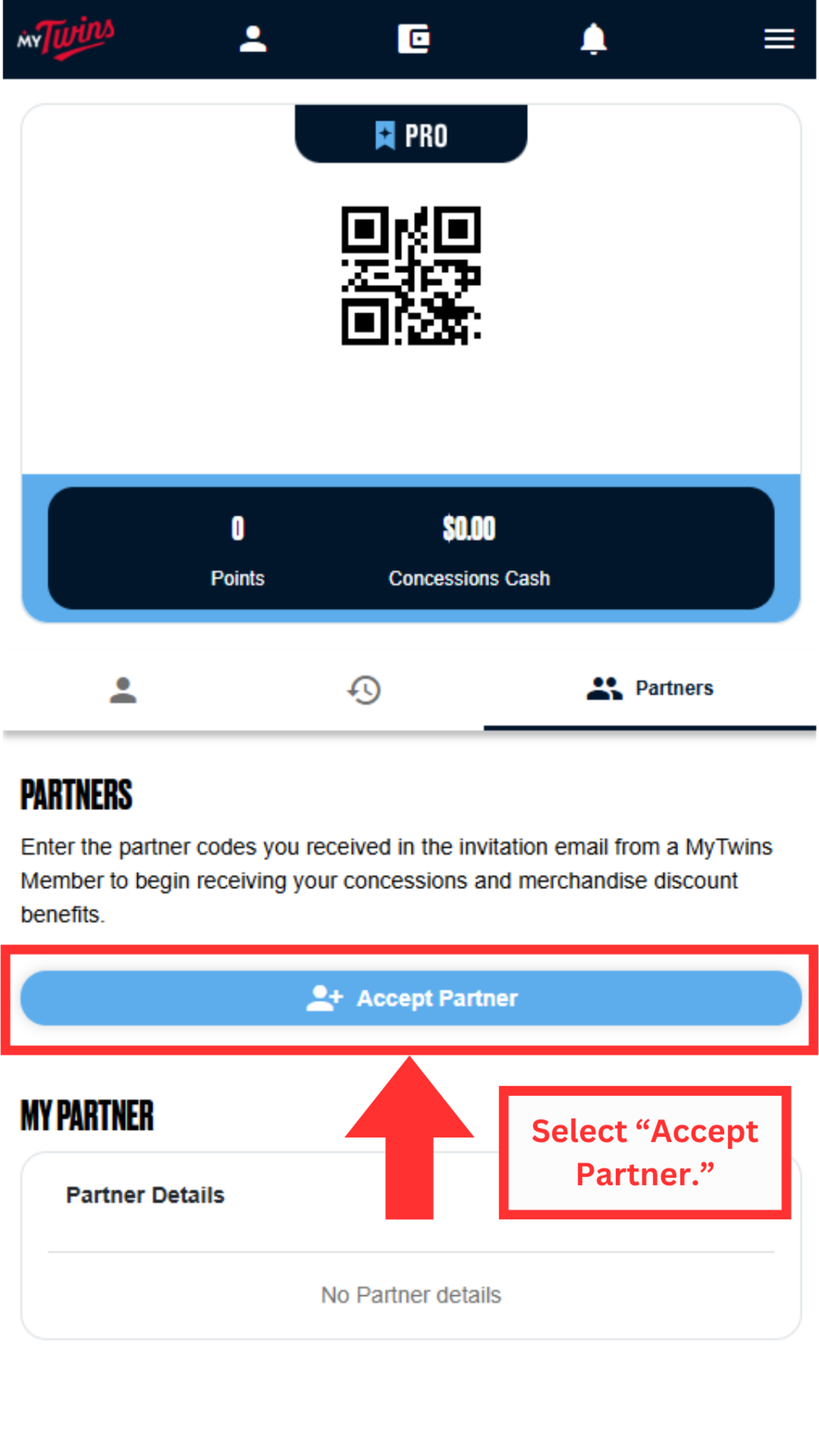Select "Accept Partner"