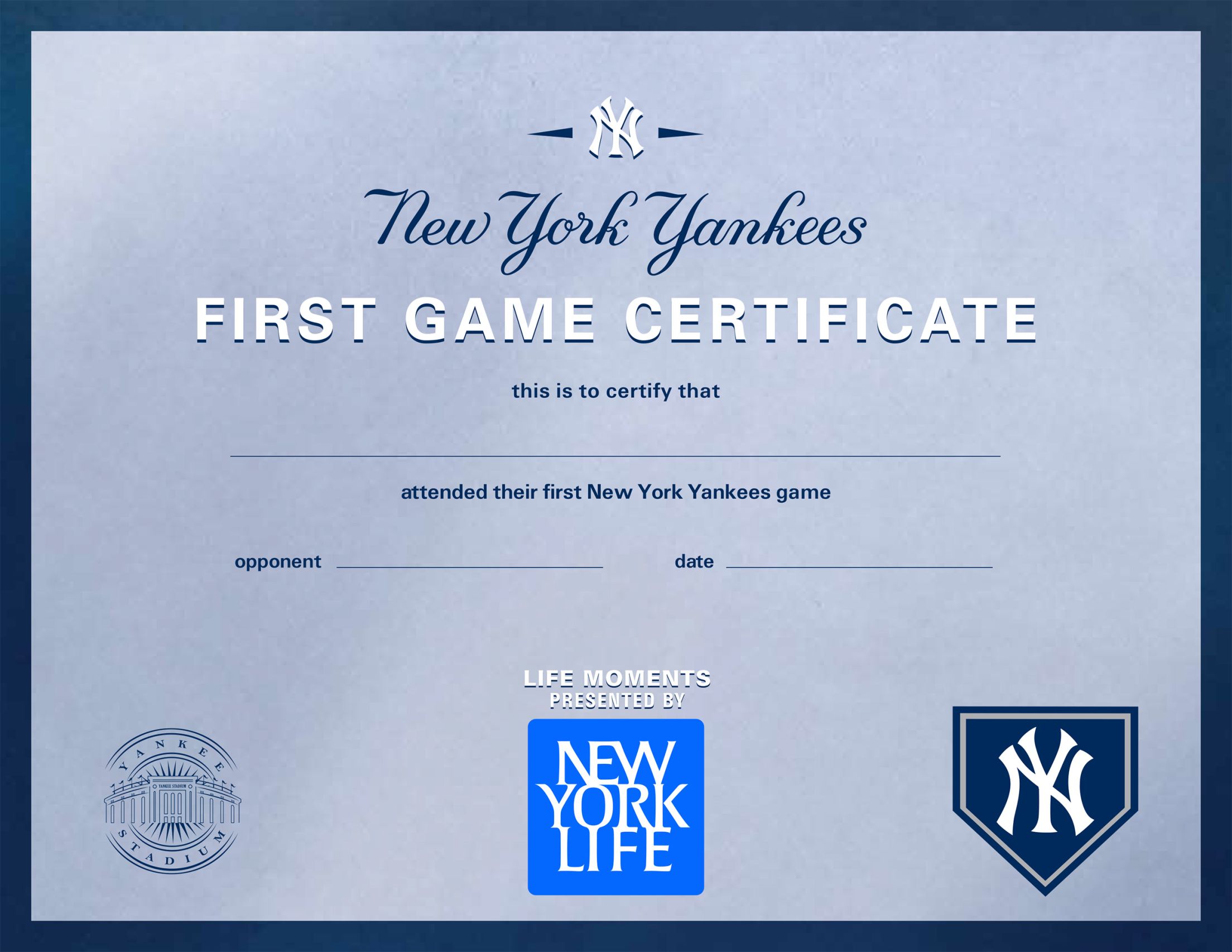 Yankees First Game Certificate