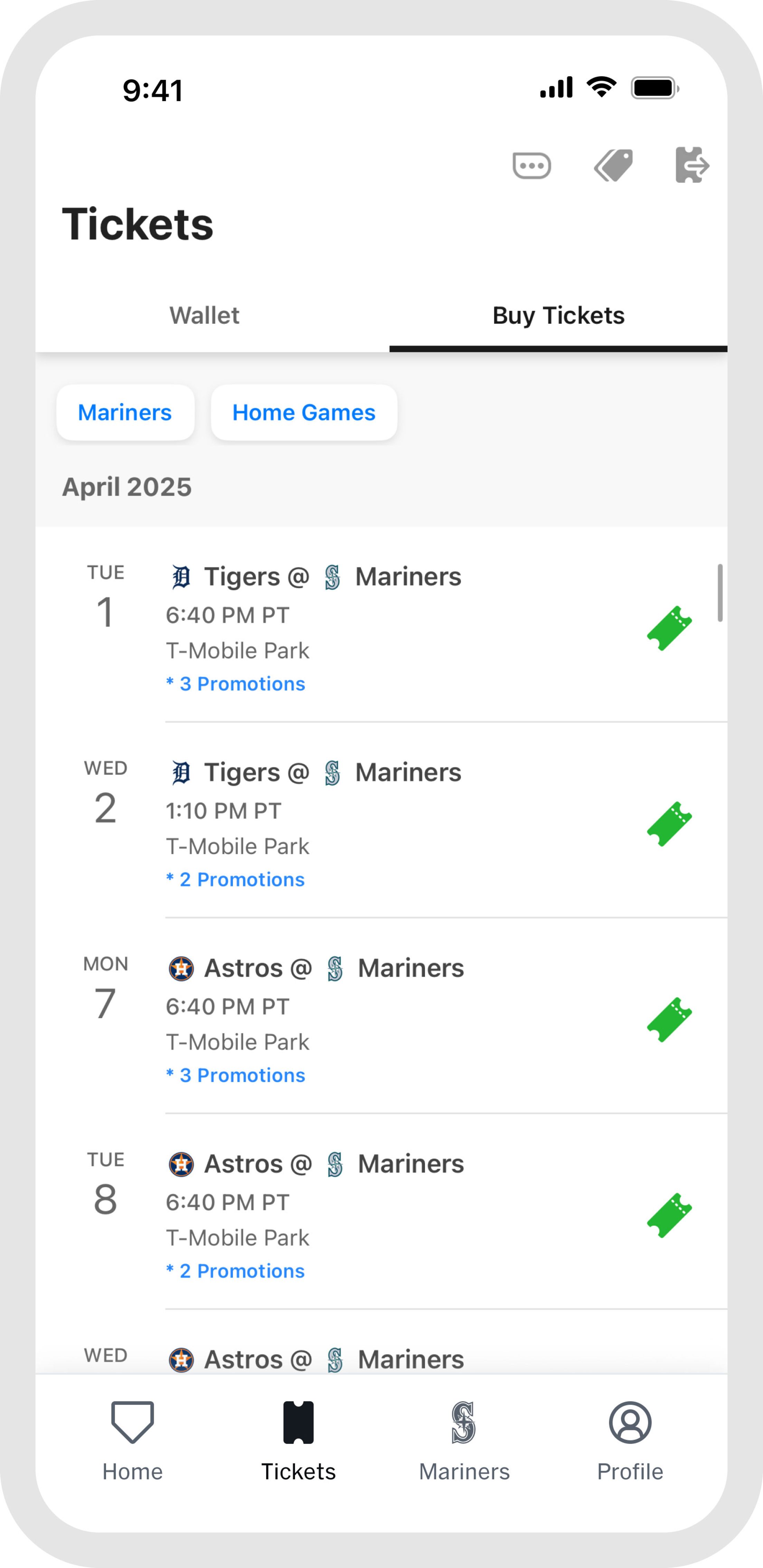 Image of Ballpark app Buy Tickets tab