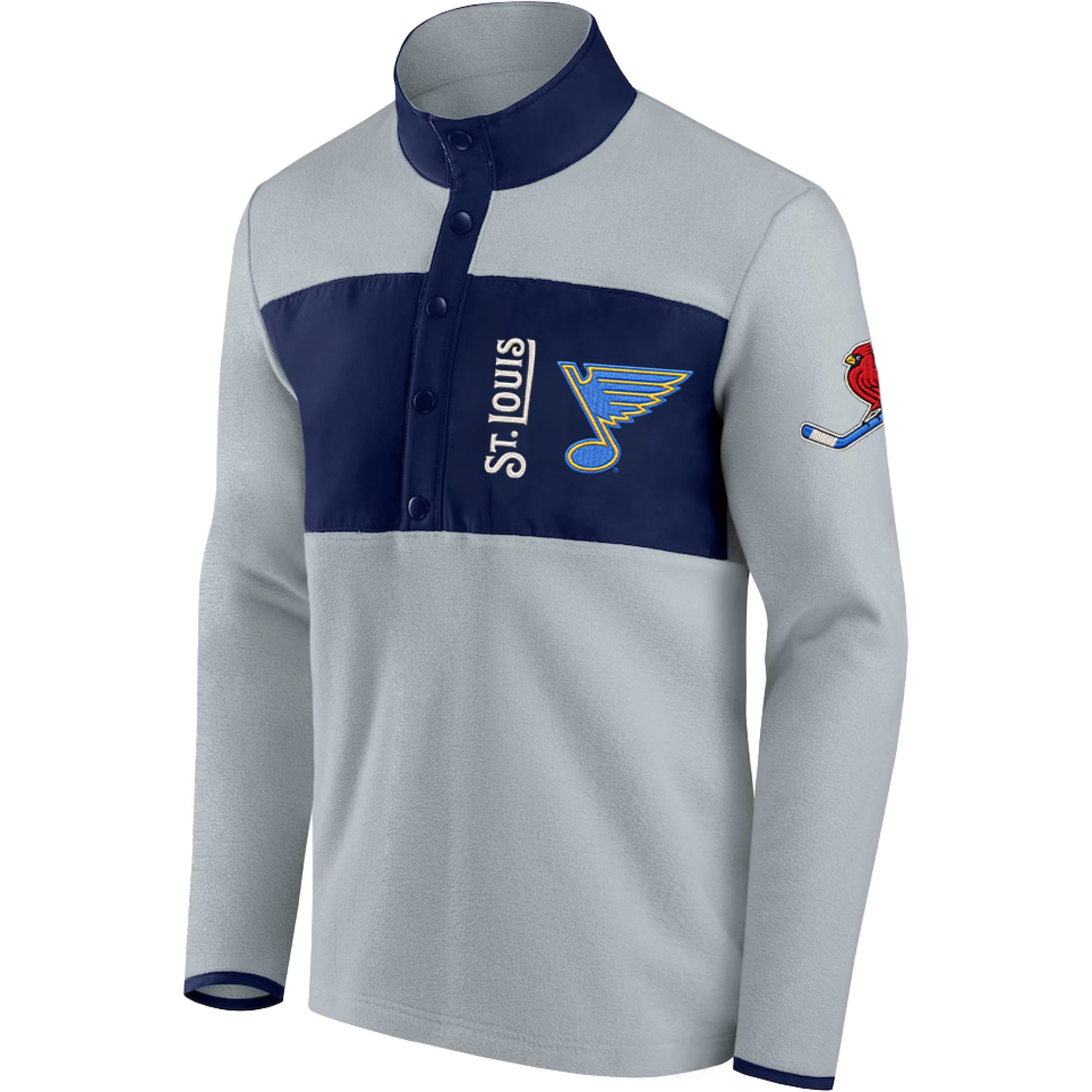 Cardinals and Blues-themed fleece pullover