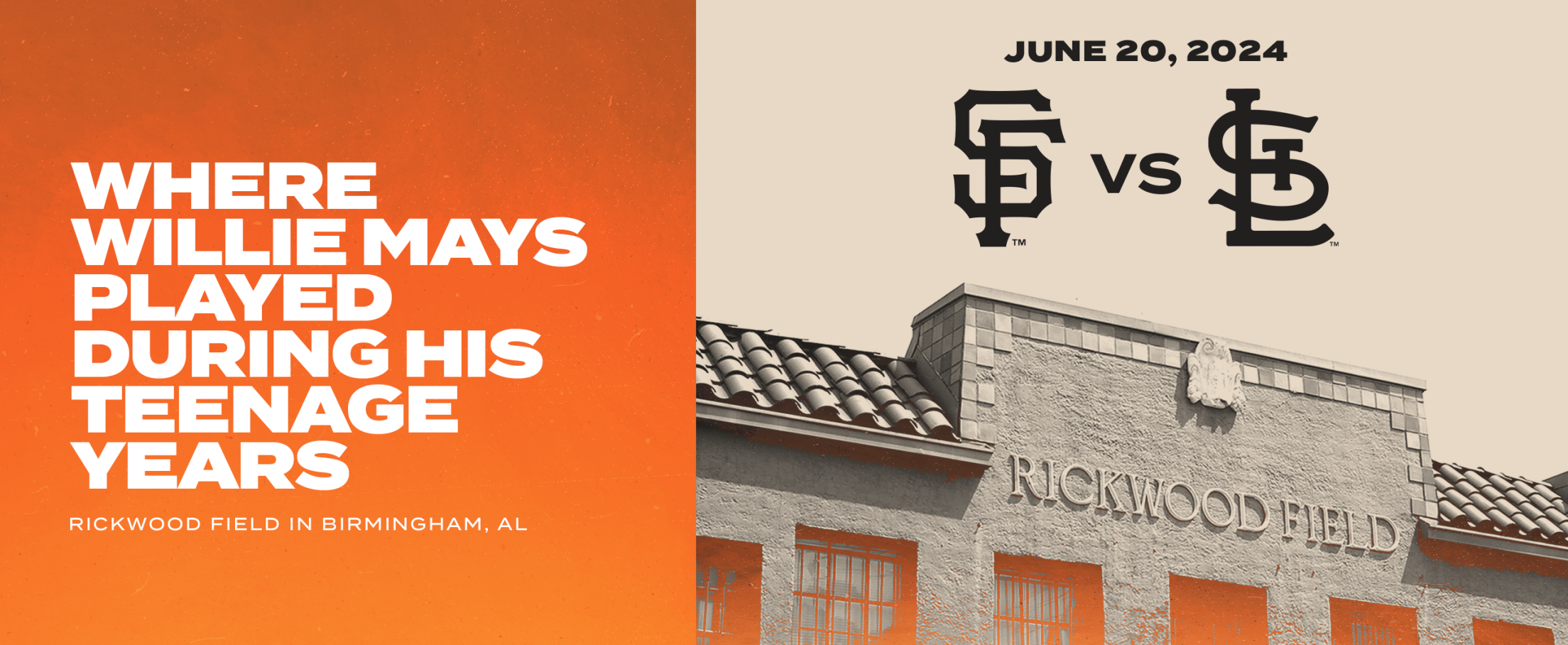 June 20, 2024 Giants vs. Cardinals Rickwood Field in Birmingham, AL Where Willie Mays played during his teenage years