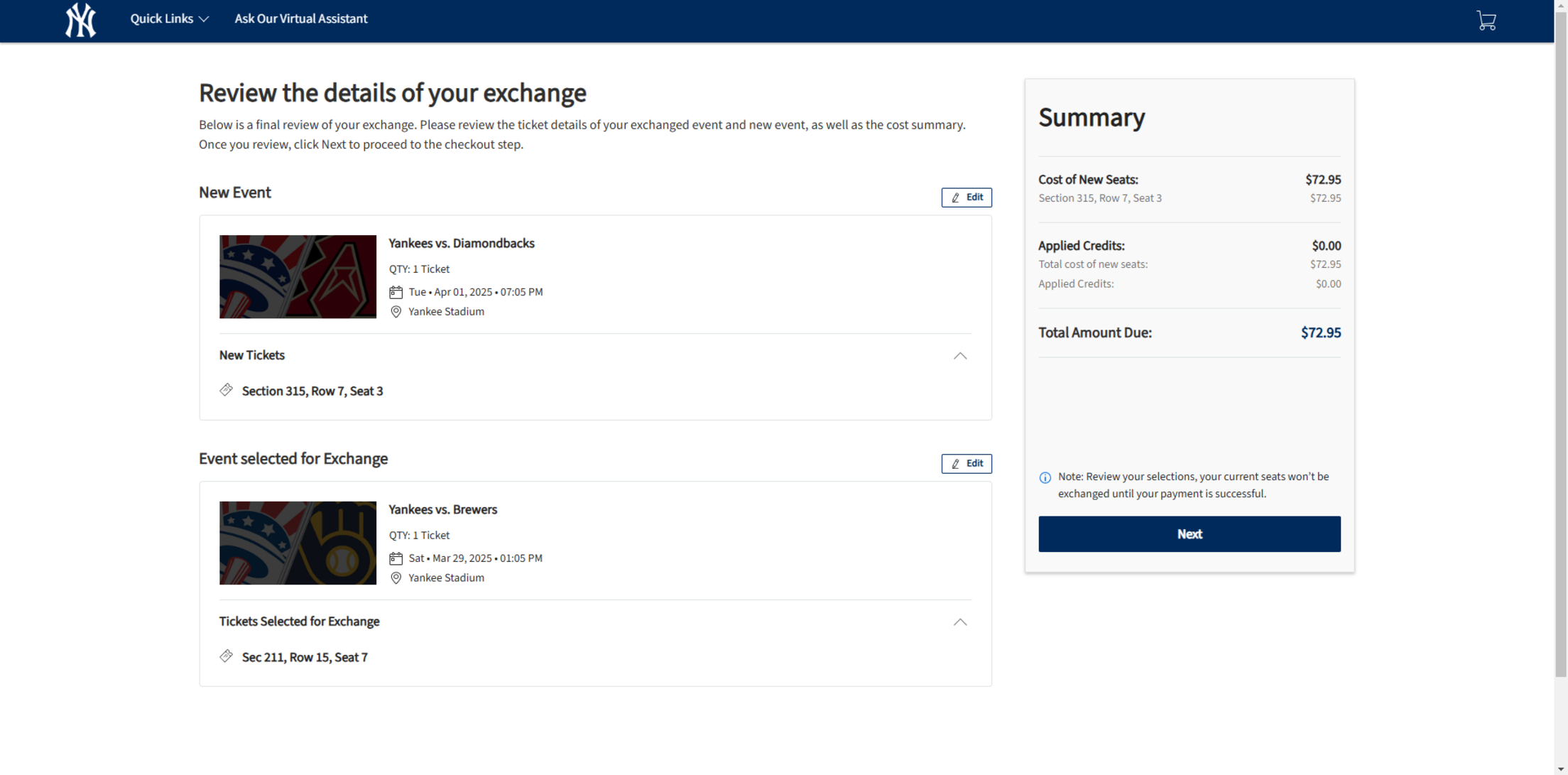 Exchange Your Tickets - Step 8