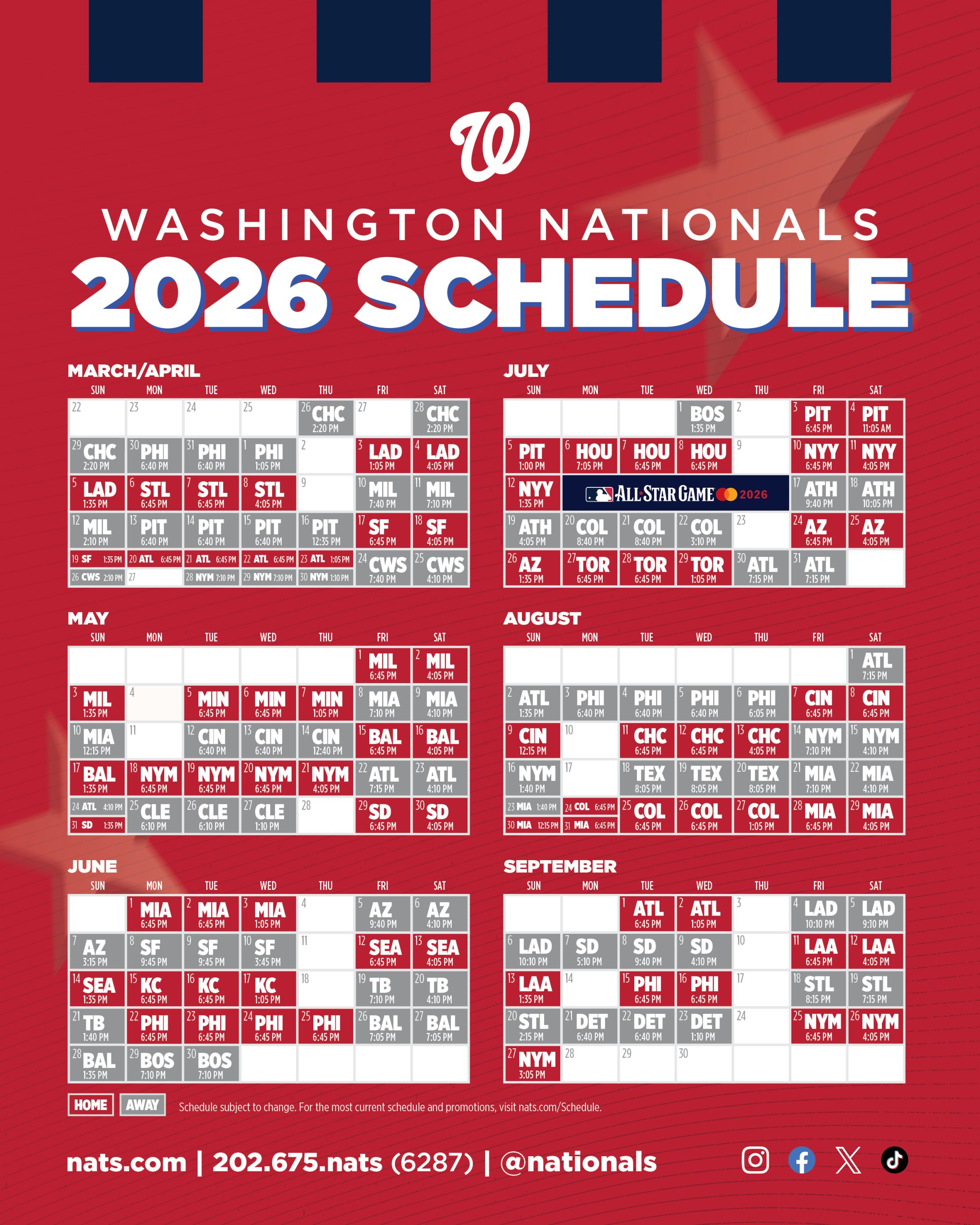 Washington Nationals 2026 Schedule