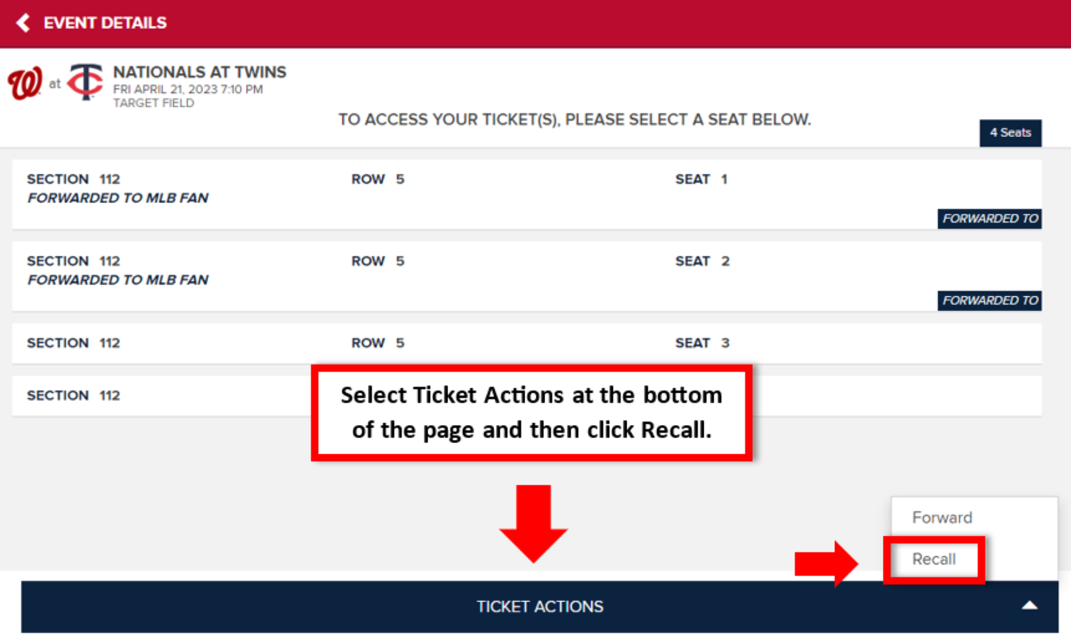 Select Ticket Actions at the bottom of the page and then click Recall