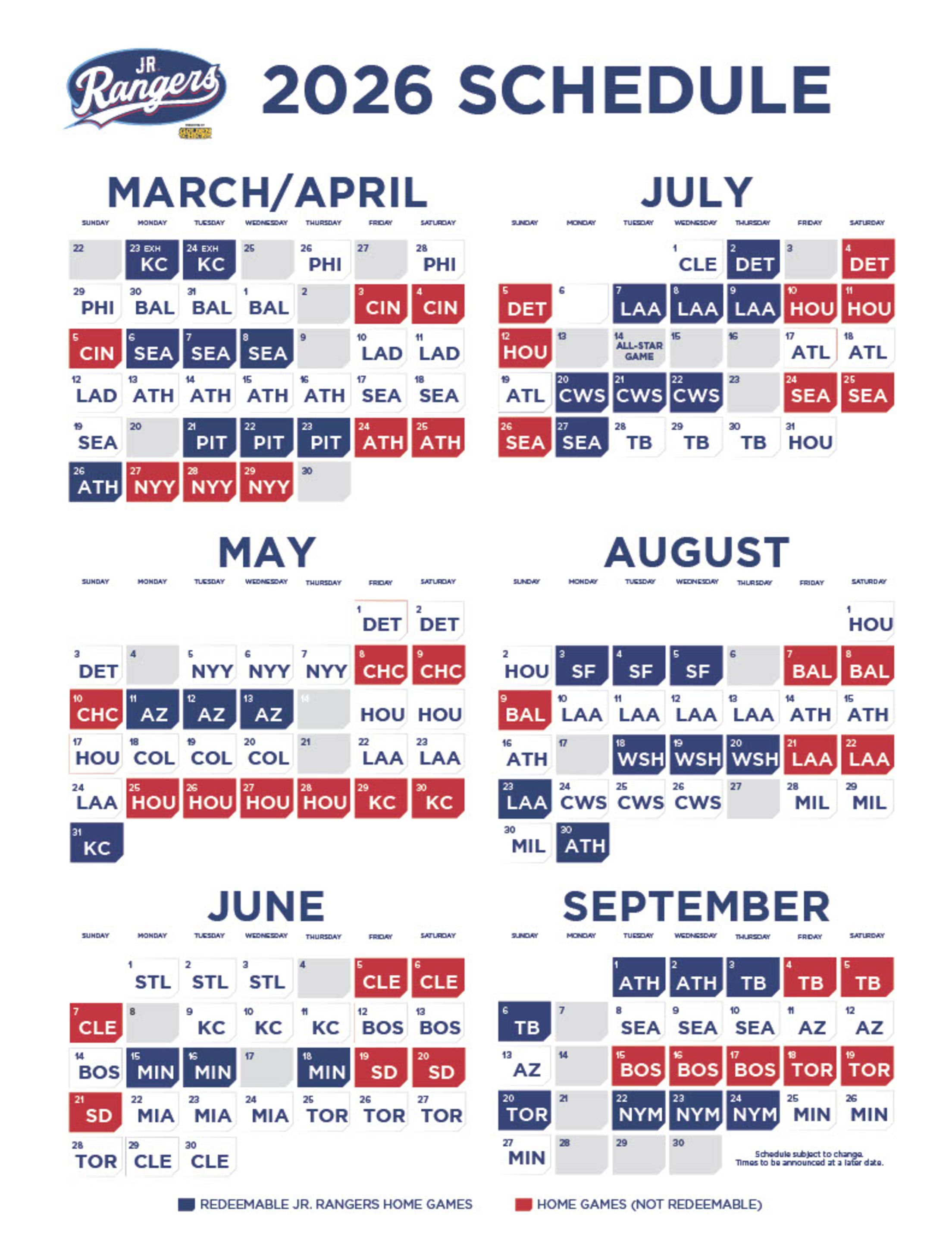 Jr Rangers Voucher Schedule
