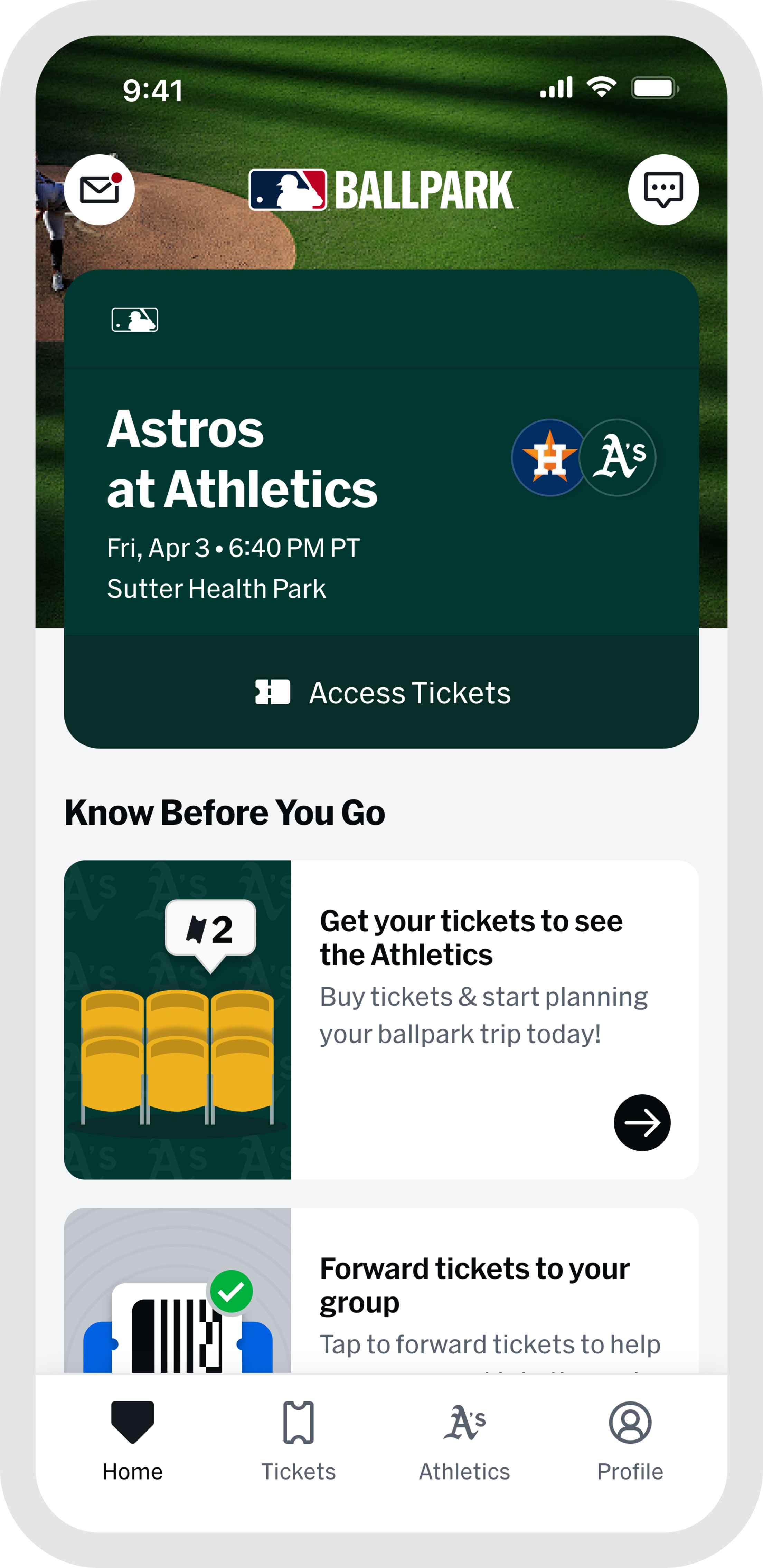 MLB Ballpark app - At the Game - Home