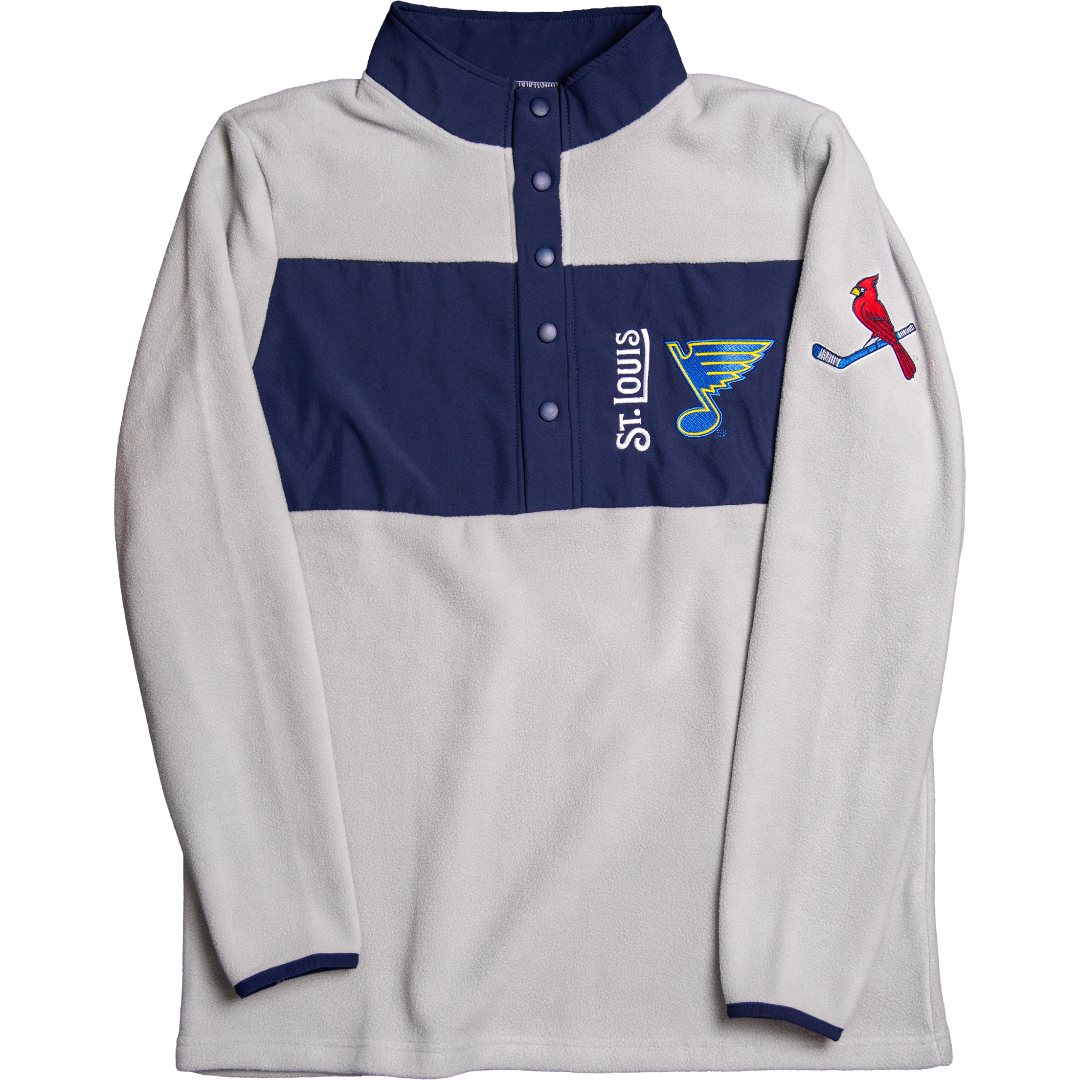 Cardinals and Blues-themed fleece pullover