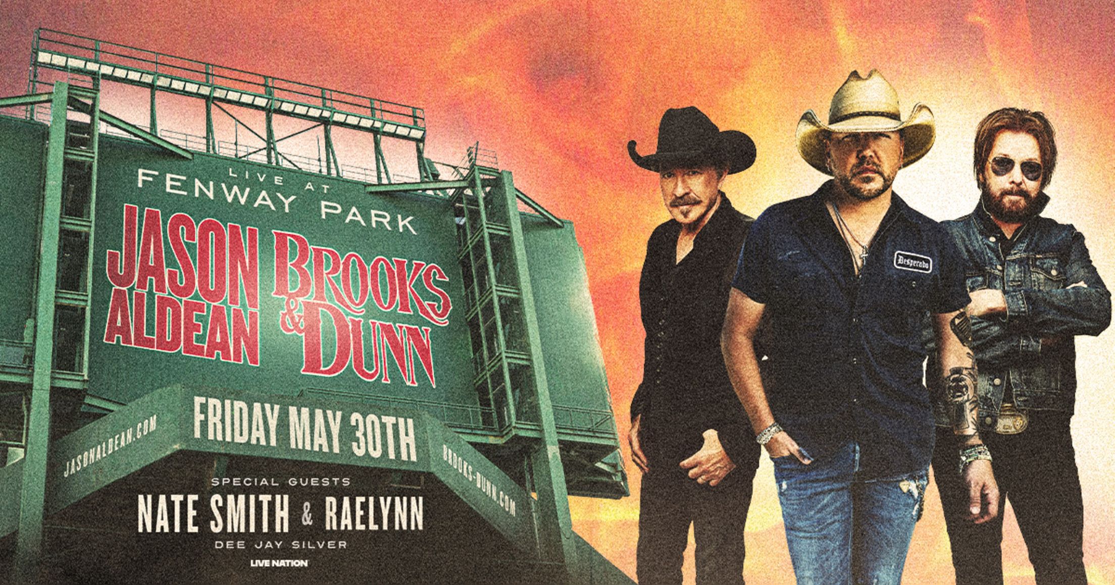 Jason Aldean and Brooks & Dunn live at Fenway Park. Friday, May 30, 2025. Special Guests: Nate Smith, RaeLynn, and Dee Jay Silver.