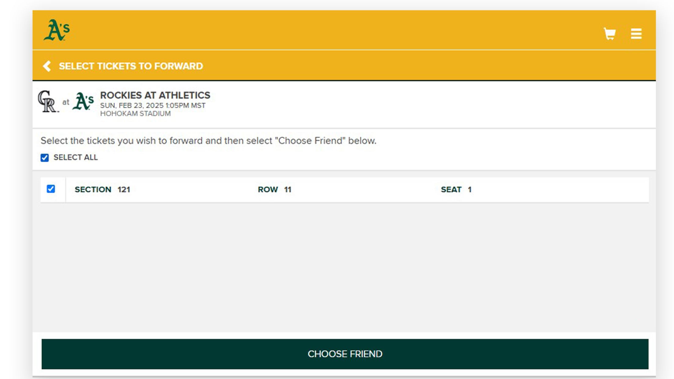 Select Tickets and then select Choose Friend
