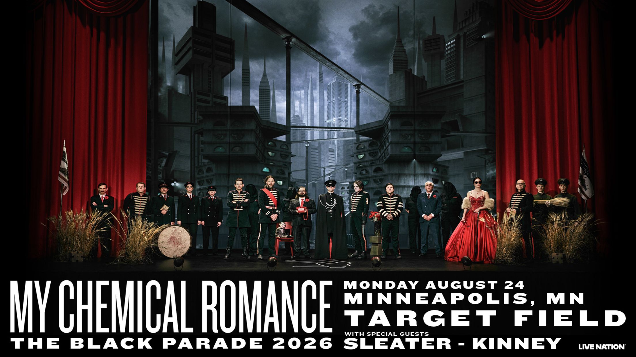 My Chemical Romance: The Black Parade 2026. Monday, August 24 at Minneapolis, MN, Target Field. with special guests Sleater-Kinney