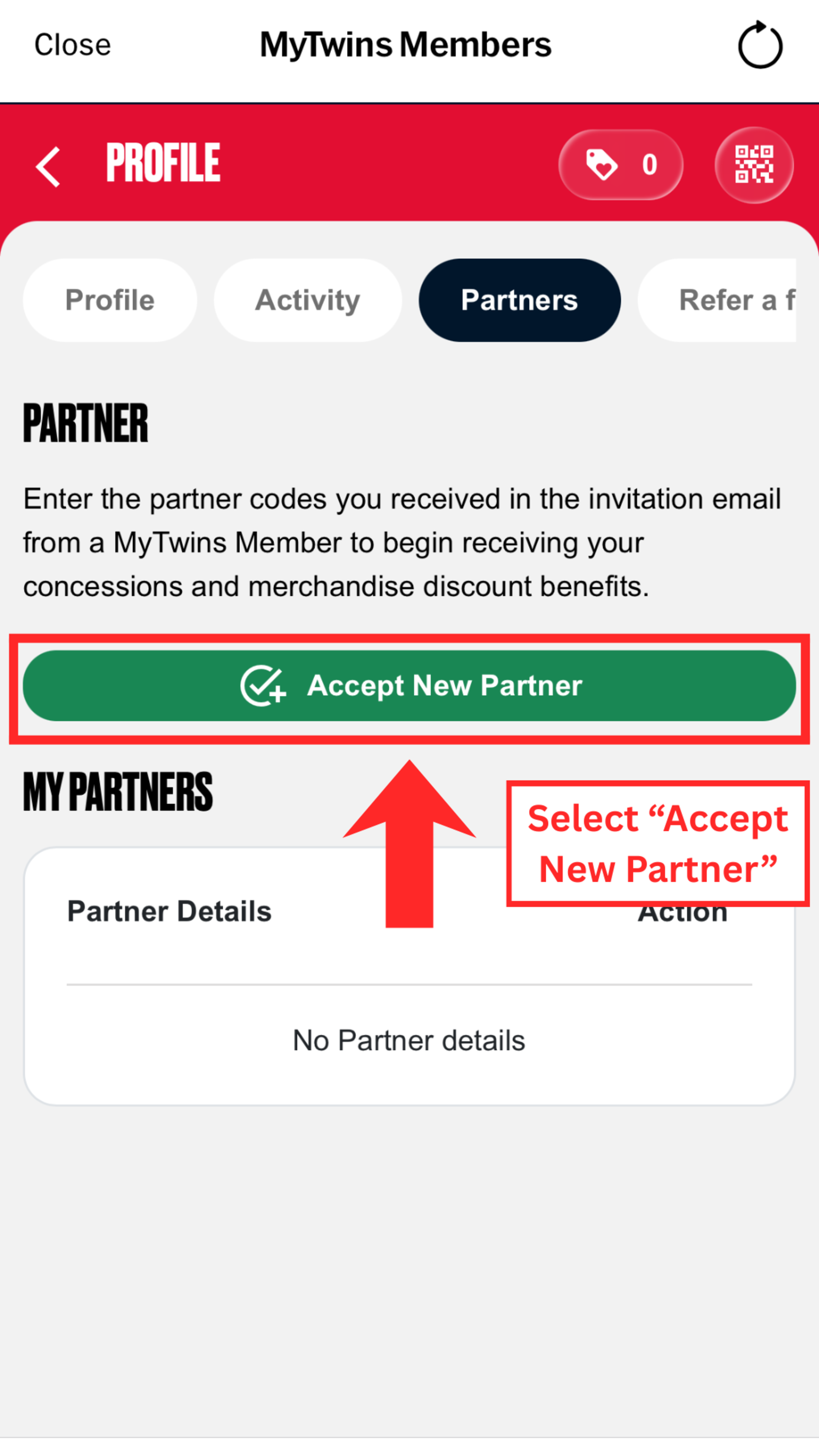 Select "Accept New Partner"