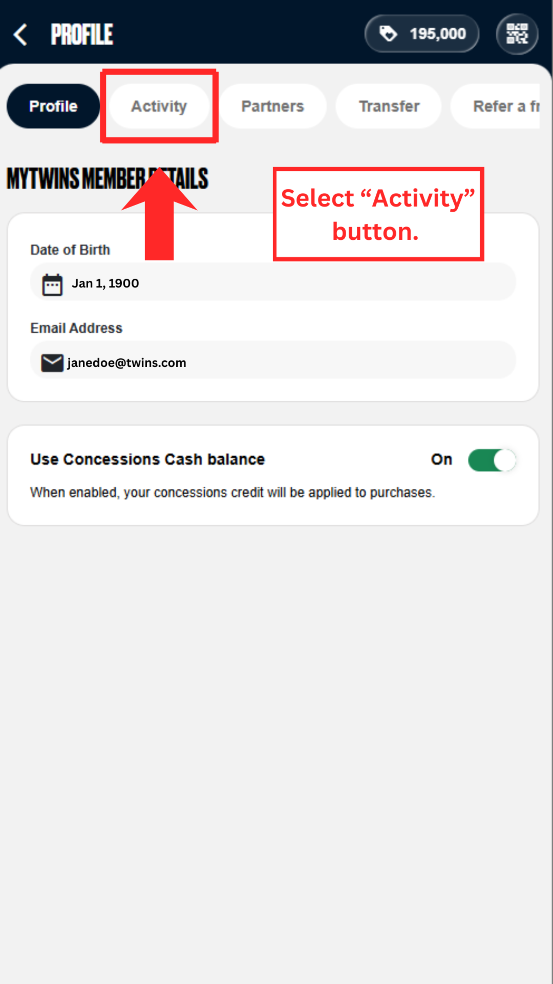 Select "Activity" button