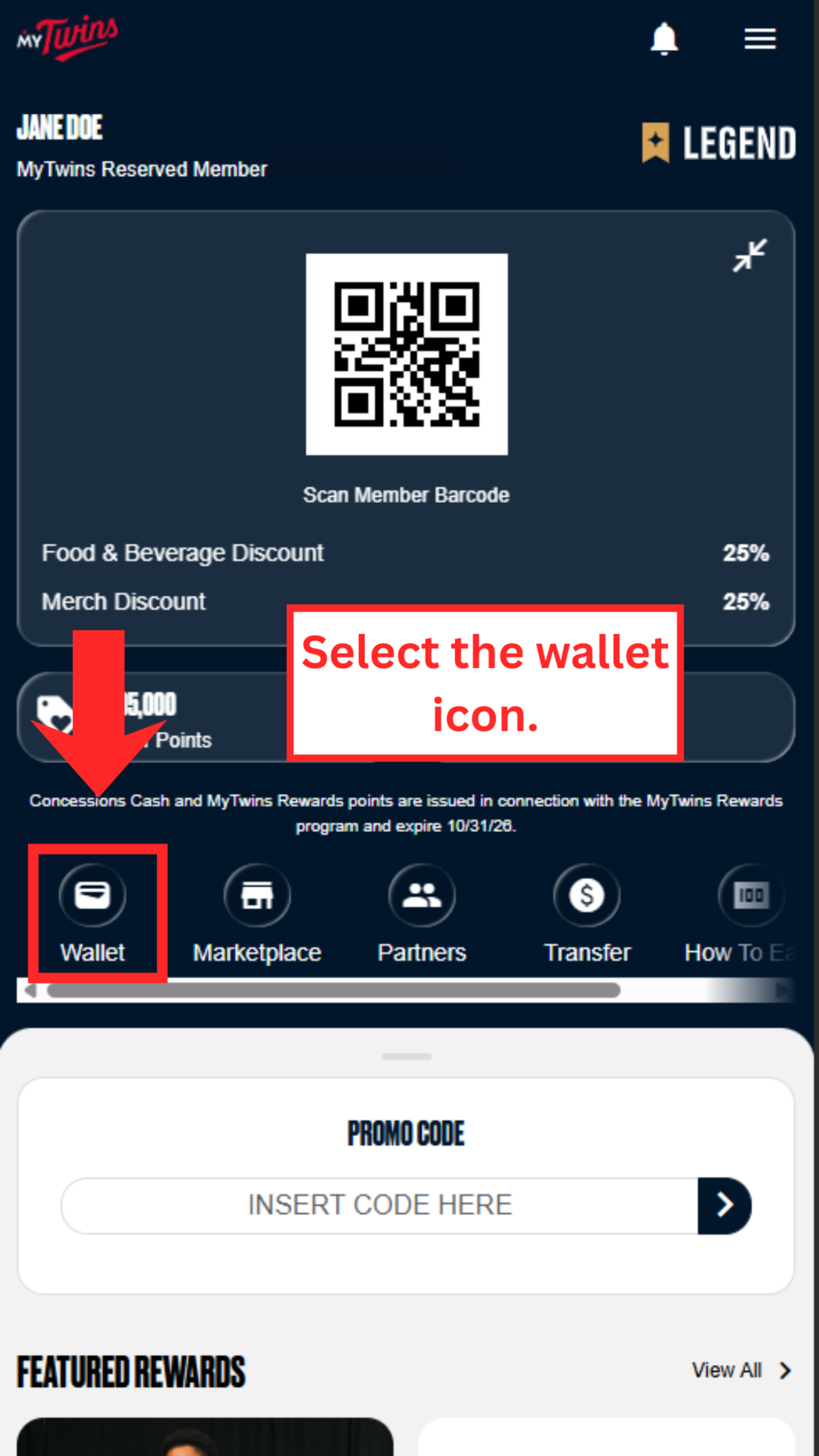 Select the wallet icon.