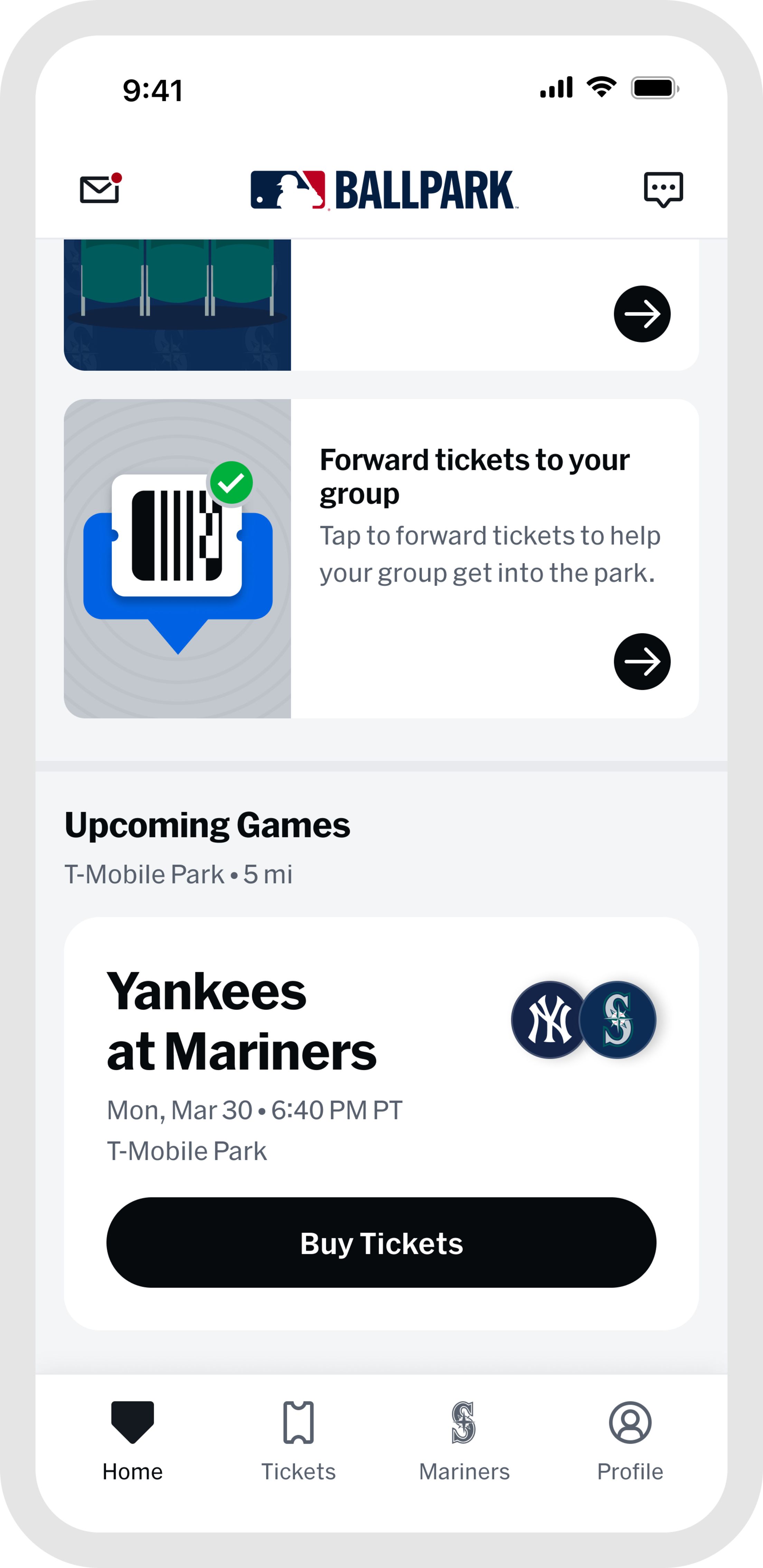Image of Ballpark app Upcoming Games