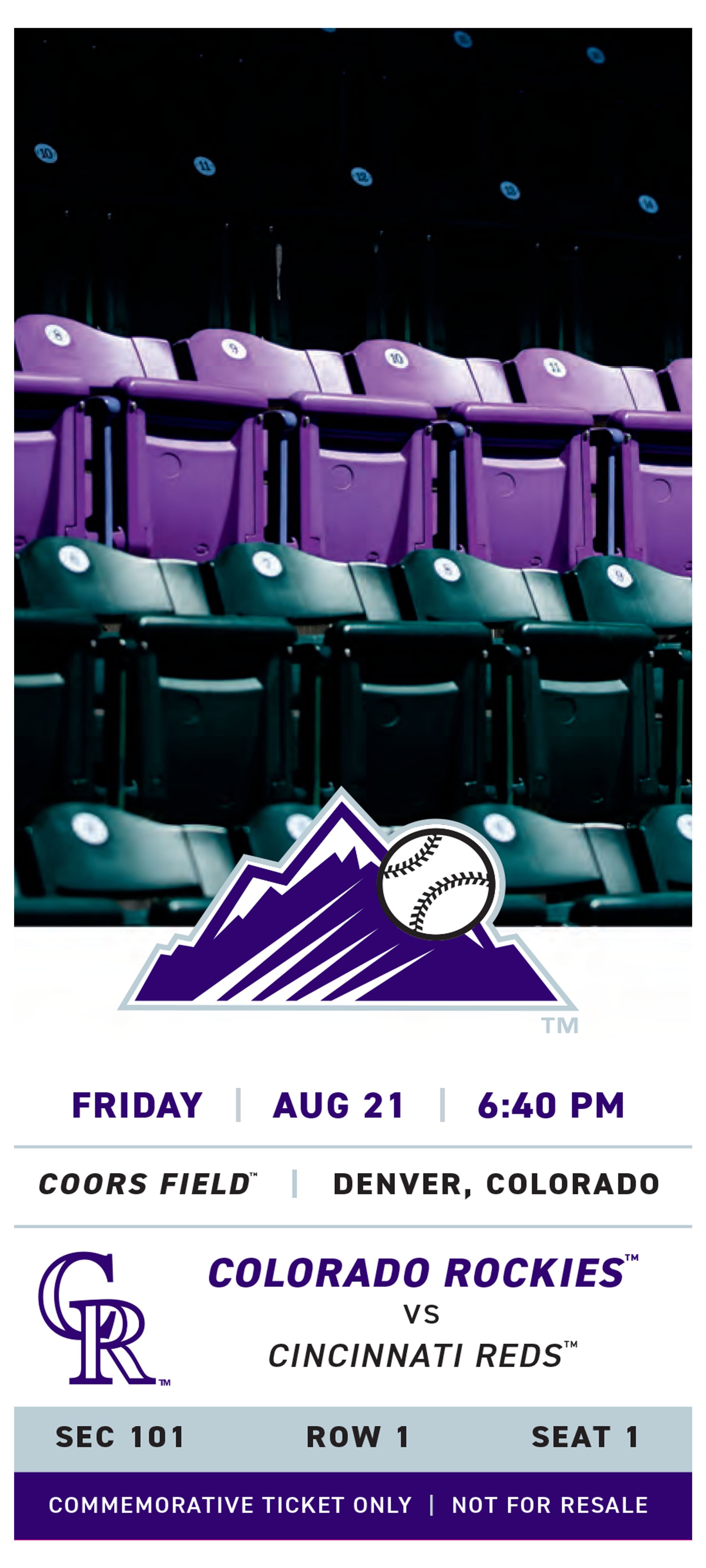 Colorado Rockies commemorative Purple Row ticket template