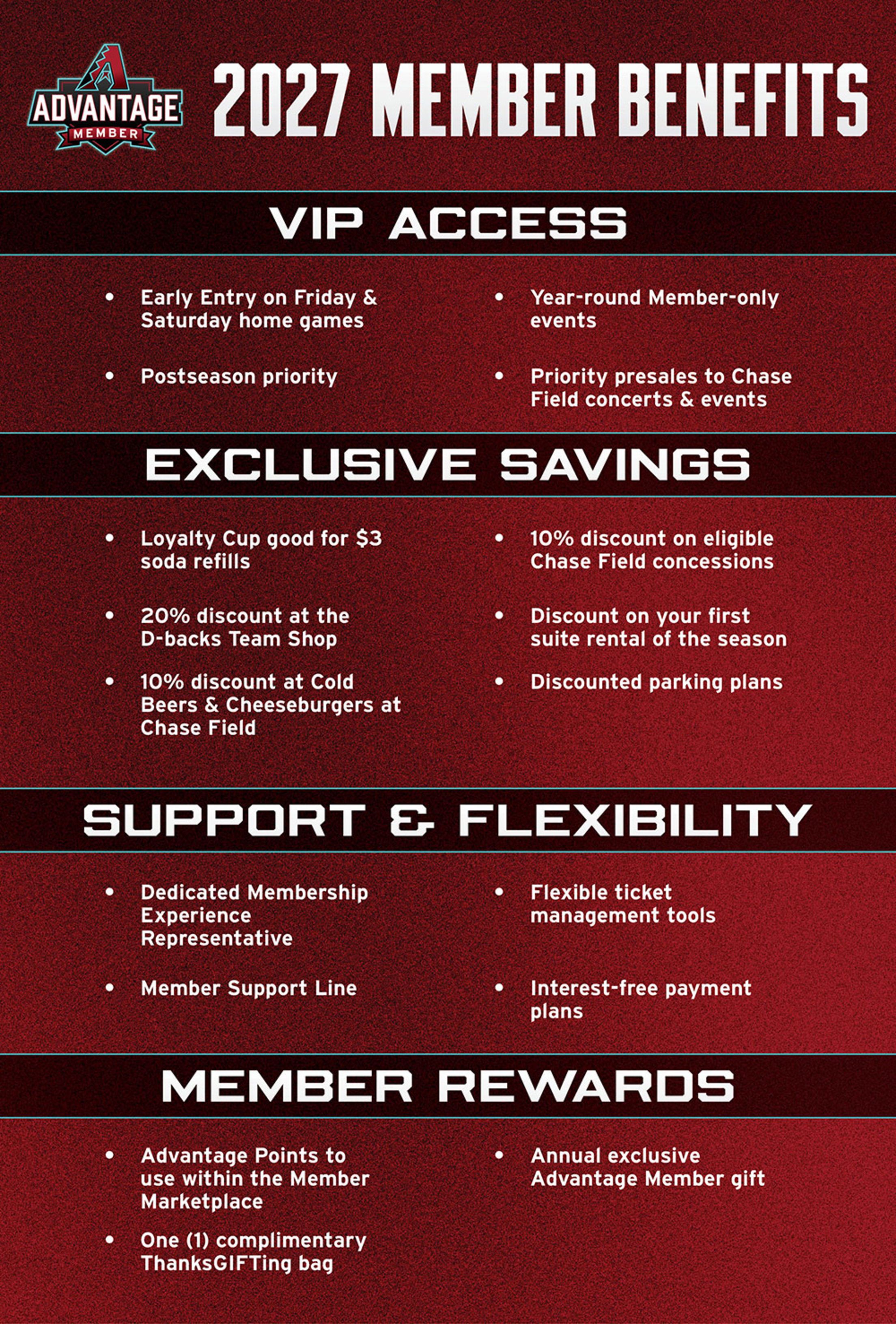 2027 Member Benefits include VIP access, exclusive savings, support & flexibility, member rewards